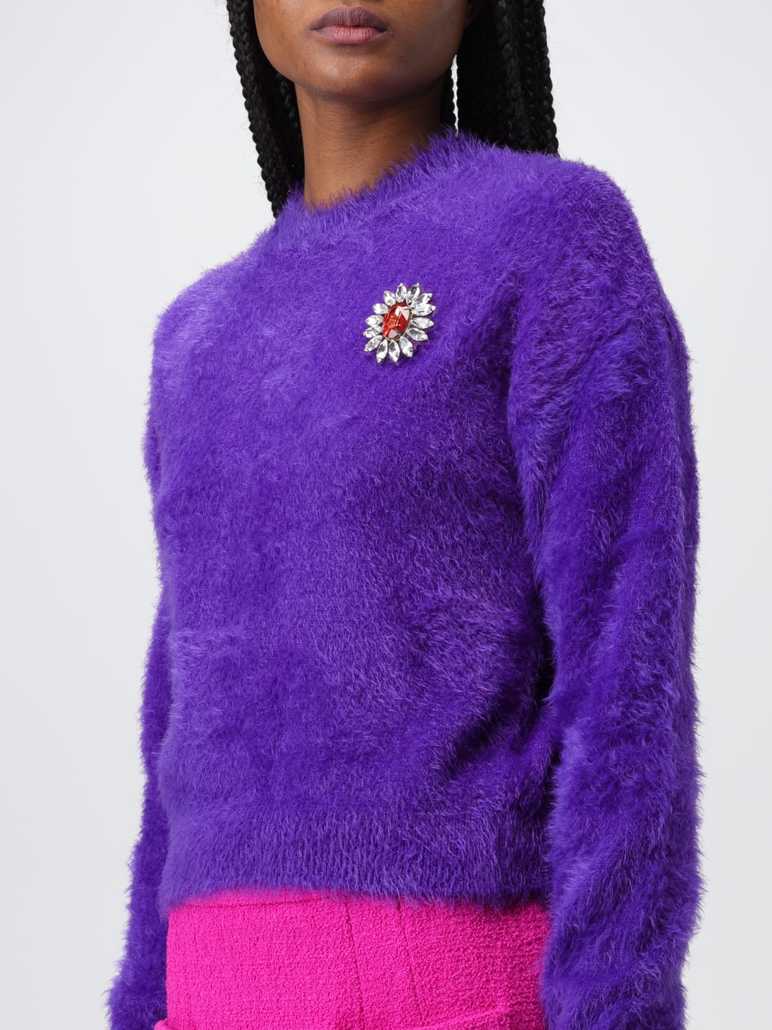 MOSCHINO COUTURE MAGLIA: Maglione Moschino Couture in tessuto sintetico, Viola - Img 4