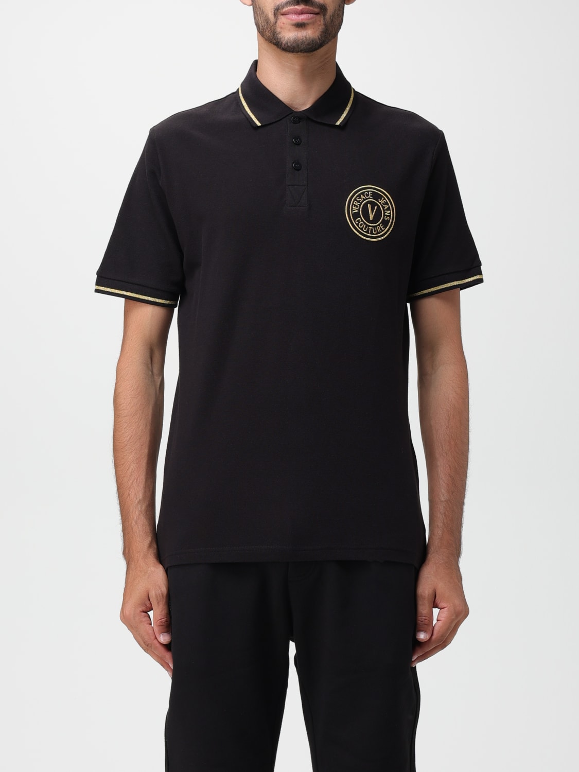 VERSACE JEANS COUTURE POLO SHIRT: Versace Jeans Couture polo shirt with logo, Black - Img 1