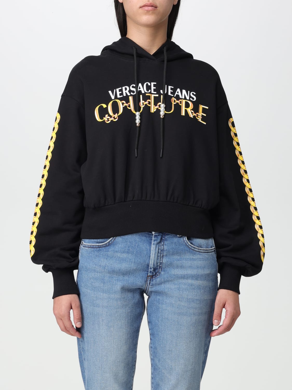 VERSACE JEANS COUTURE SWEATSHIRT: Versace Jeans Couture cotton sweatshirt with Chain logo, Black - Img 1