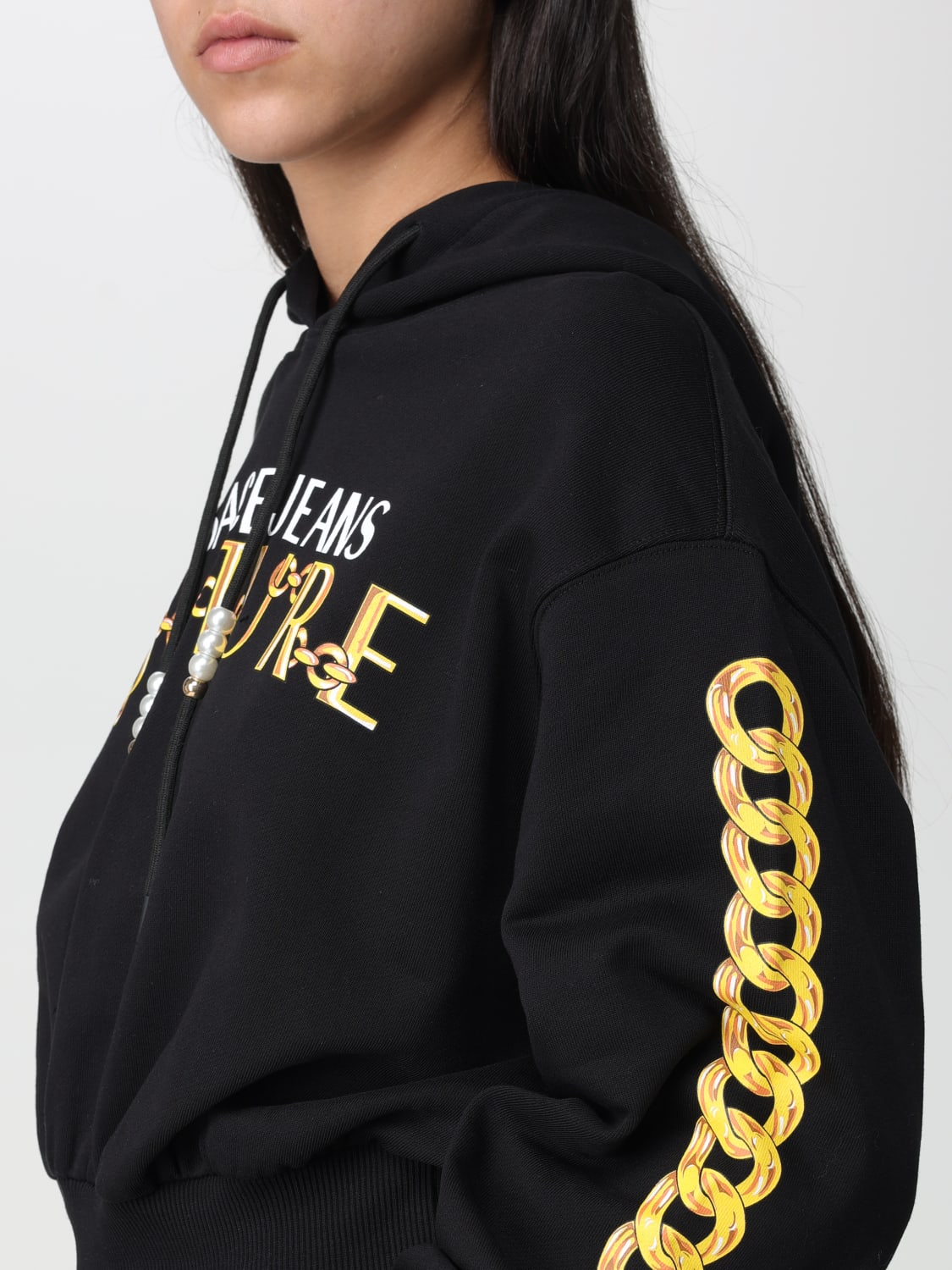 VERSACE JEANS COUTURE SWEATSHIRT: Versace Jeans Couture cotton sweatshirt with Chain logo, Black - Img 3