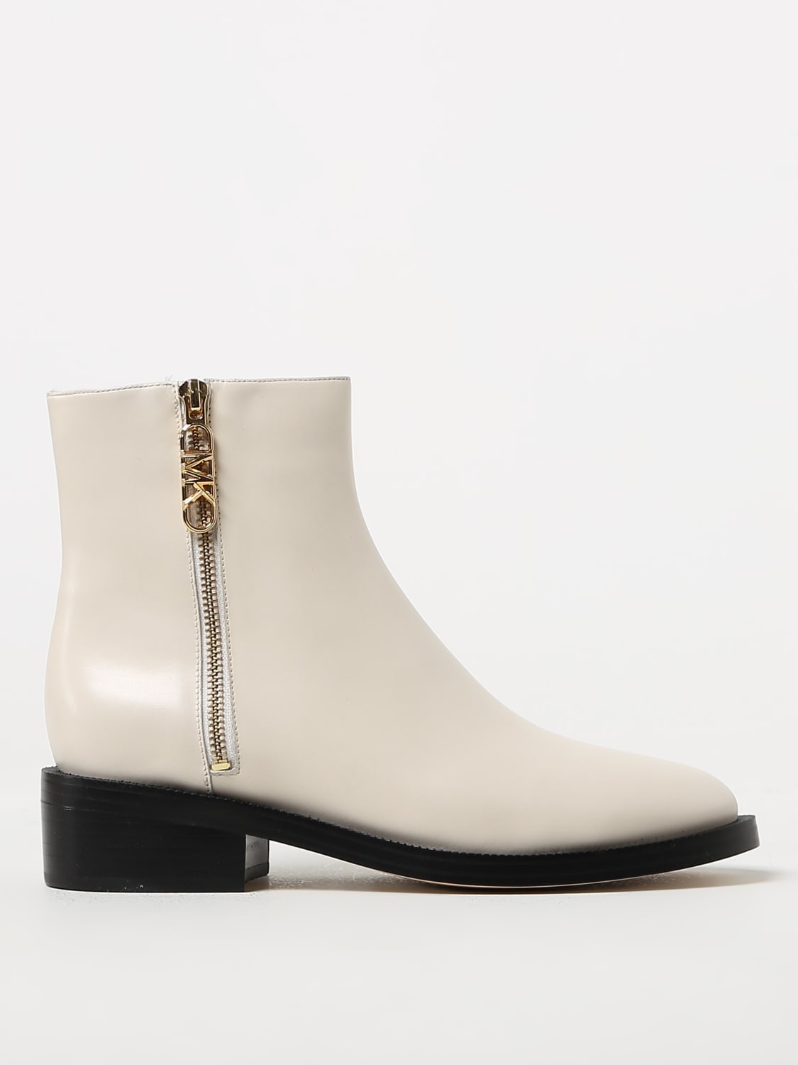 MICHAEL MICHAEL KORS Regan leather boots with MK slider Cream Michael Michael Kors flat ankle boots 40F3RGME5L online at GIGLIO.COM