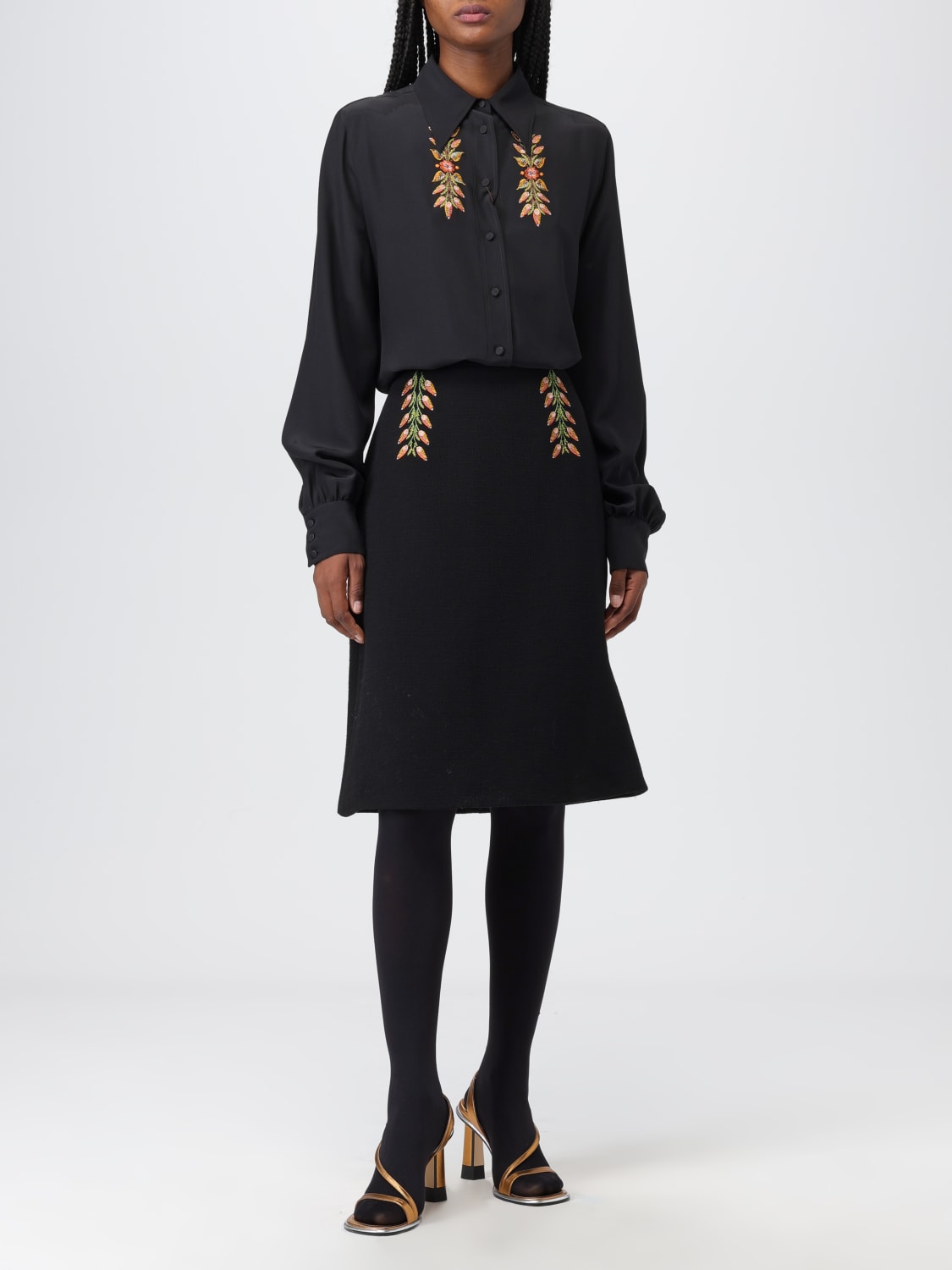 ETRO SKIRT: Etro skirt in wool blend with embroidery, Black - Img 2