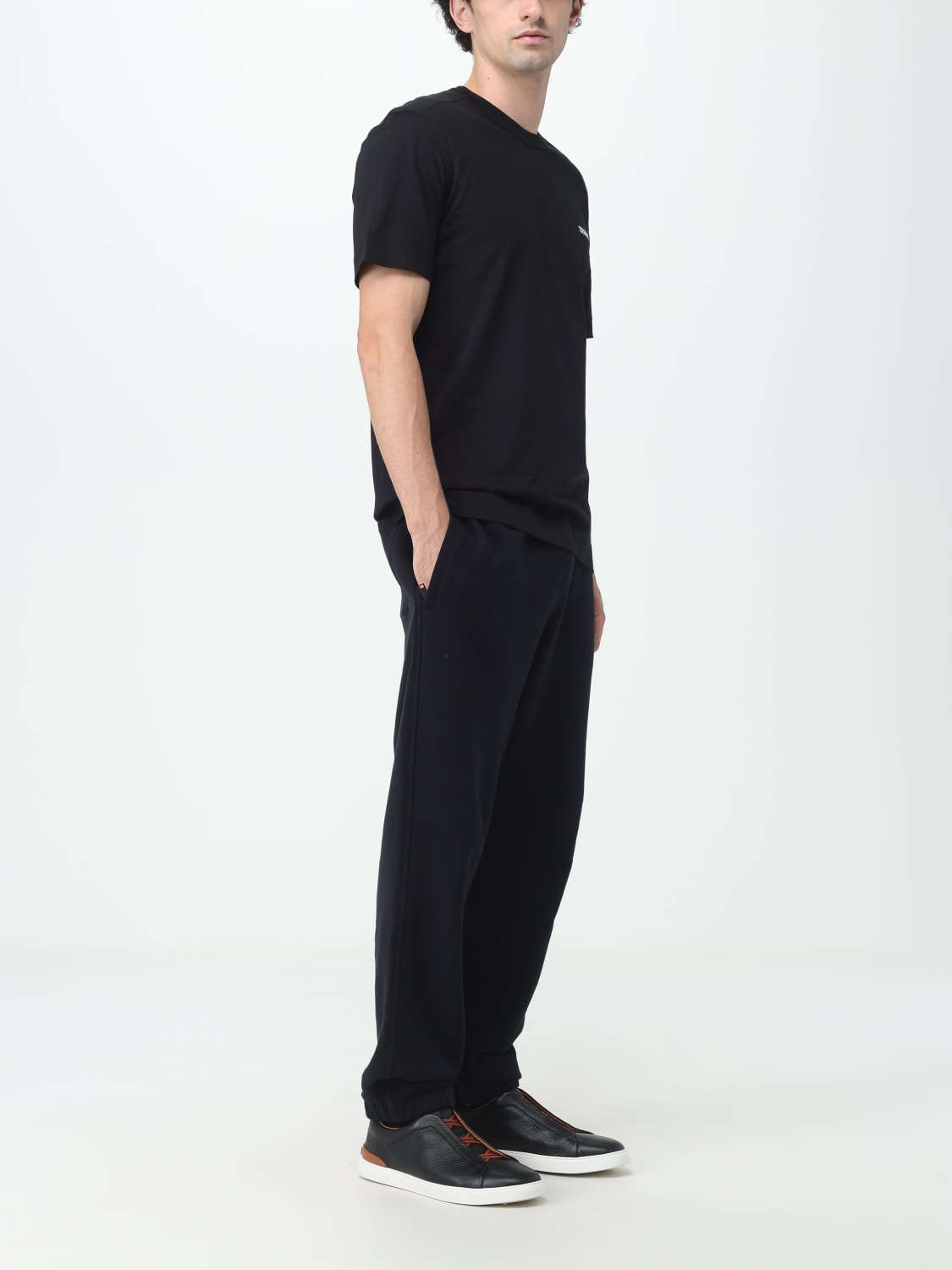 ZEGNA T-SHIRT: T-shirt Zegna in cotone con logo ricamato, Nero - Img 2