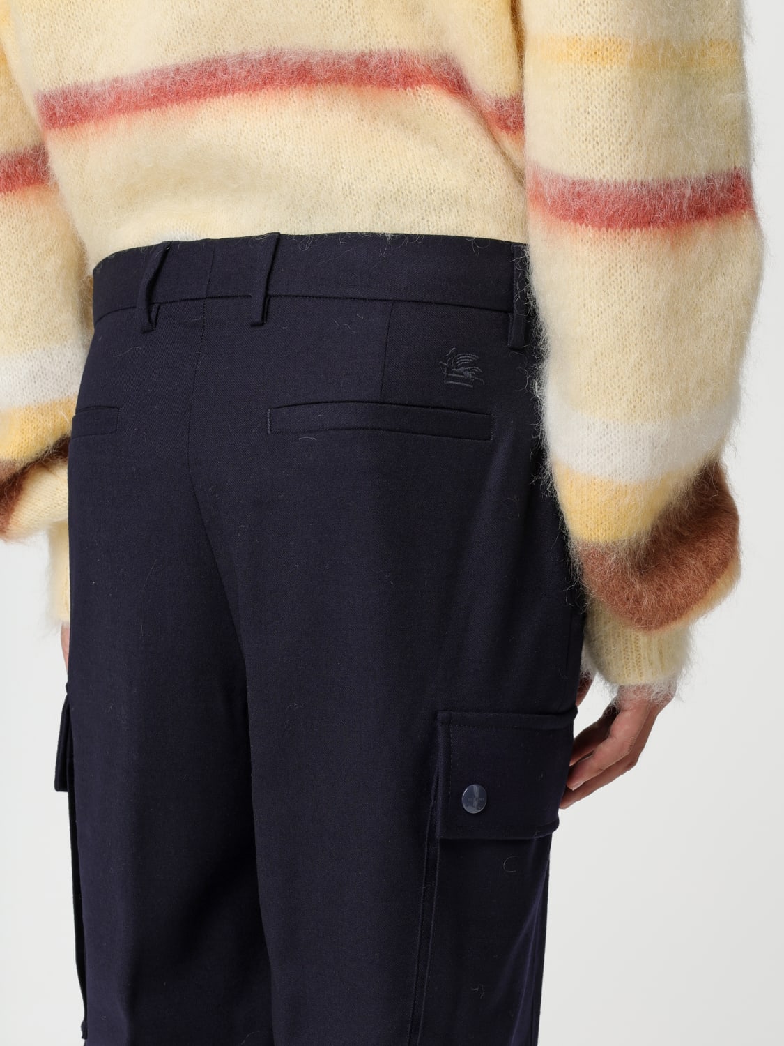 ETRO PANTS: Etro cargo pants in stretch wool, Blue - Img 4