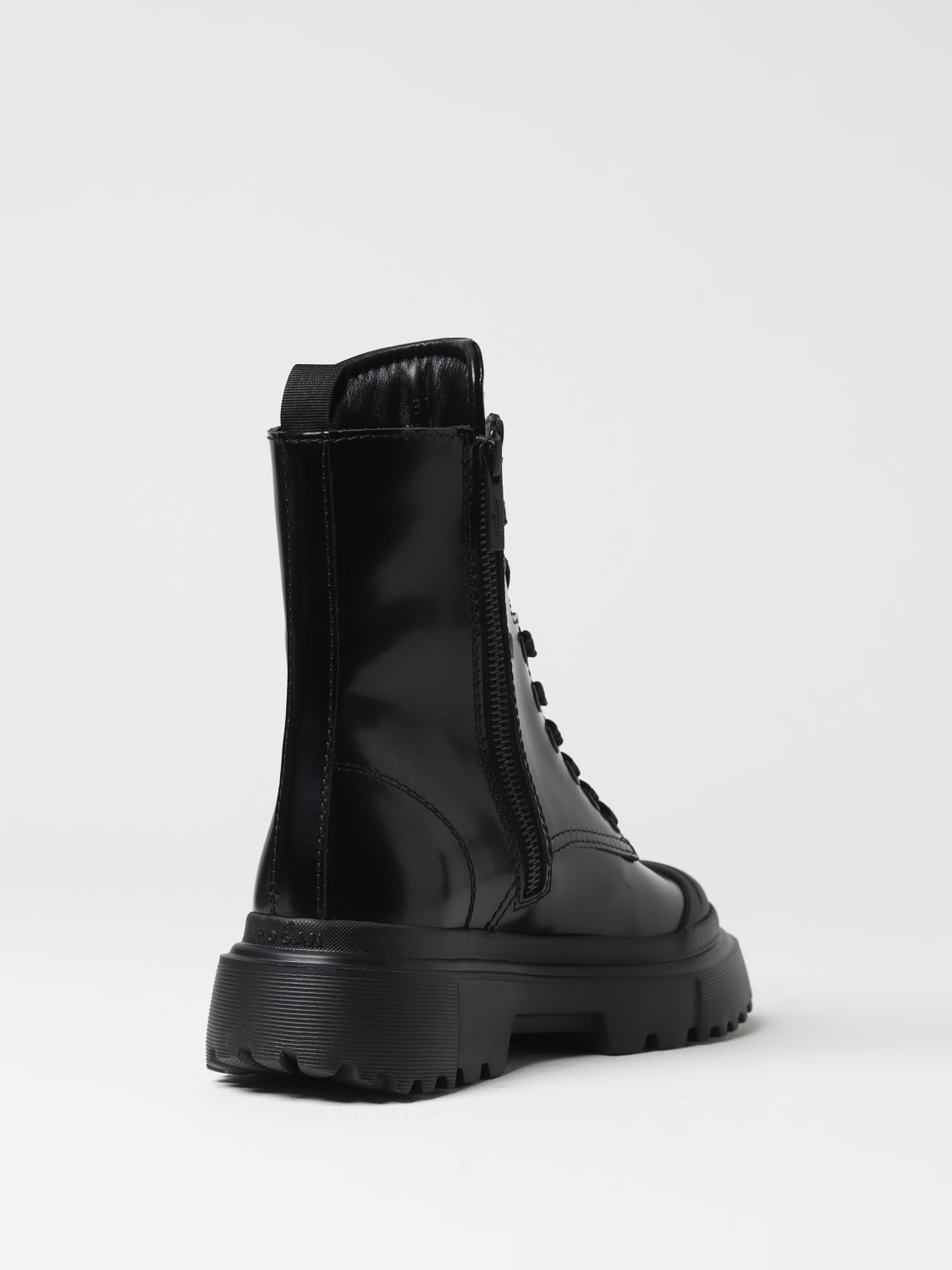 HOGAN FLAT ANKLE BOOTS: Hogan H619 combat boots in brushed leather, Black - Img 3