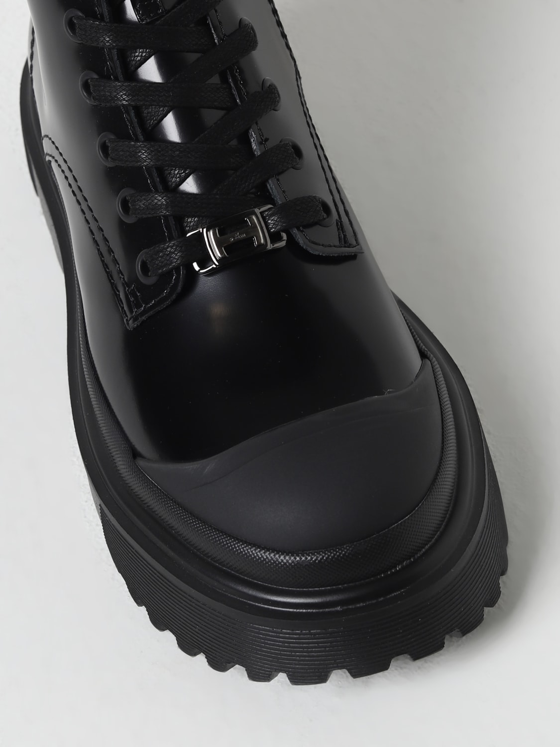 HOGAN FLAT ANKLE BOOTS: Hogan H619 combat boots in brushed leather, Black - Img 4