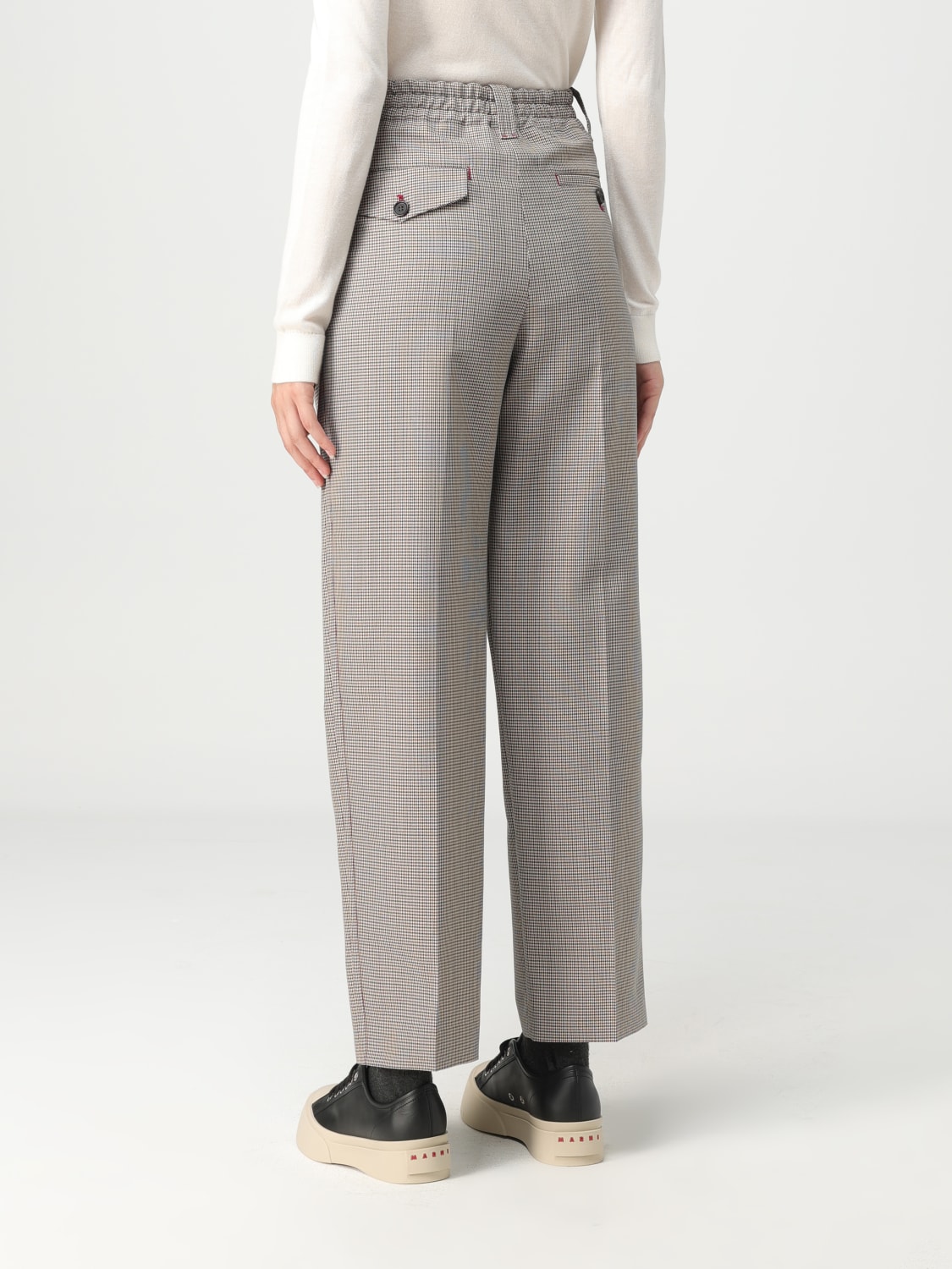 MARNI PANTS: Marni pants in wool blend with houndstooth pattern, Burgundy - Img 3