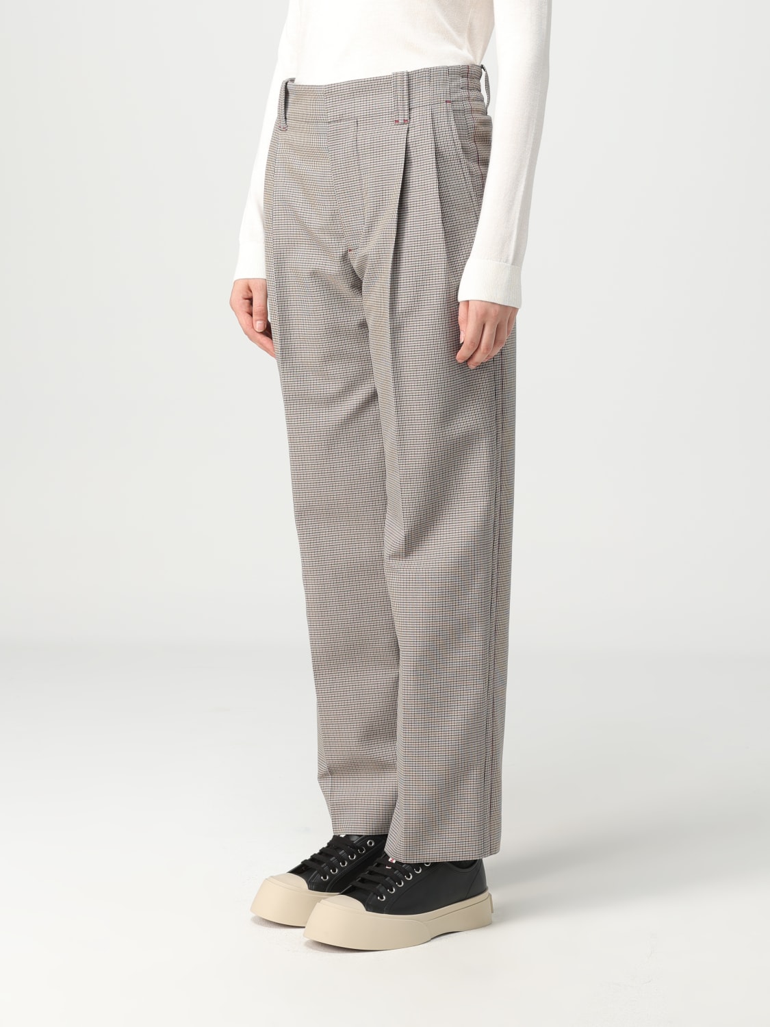 MARNI PANTS: Marni pants in wool blend with houndstooth pattern, Burgundy - Img 4