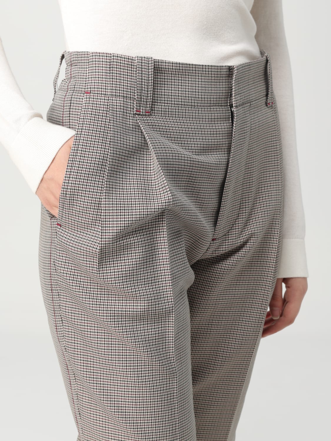 MARNI PANTS: Marni pants in wool blend with houndstooth pattern, Burgundy - Img 5