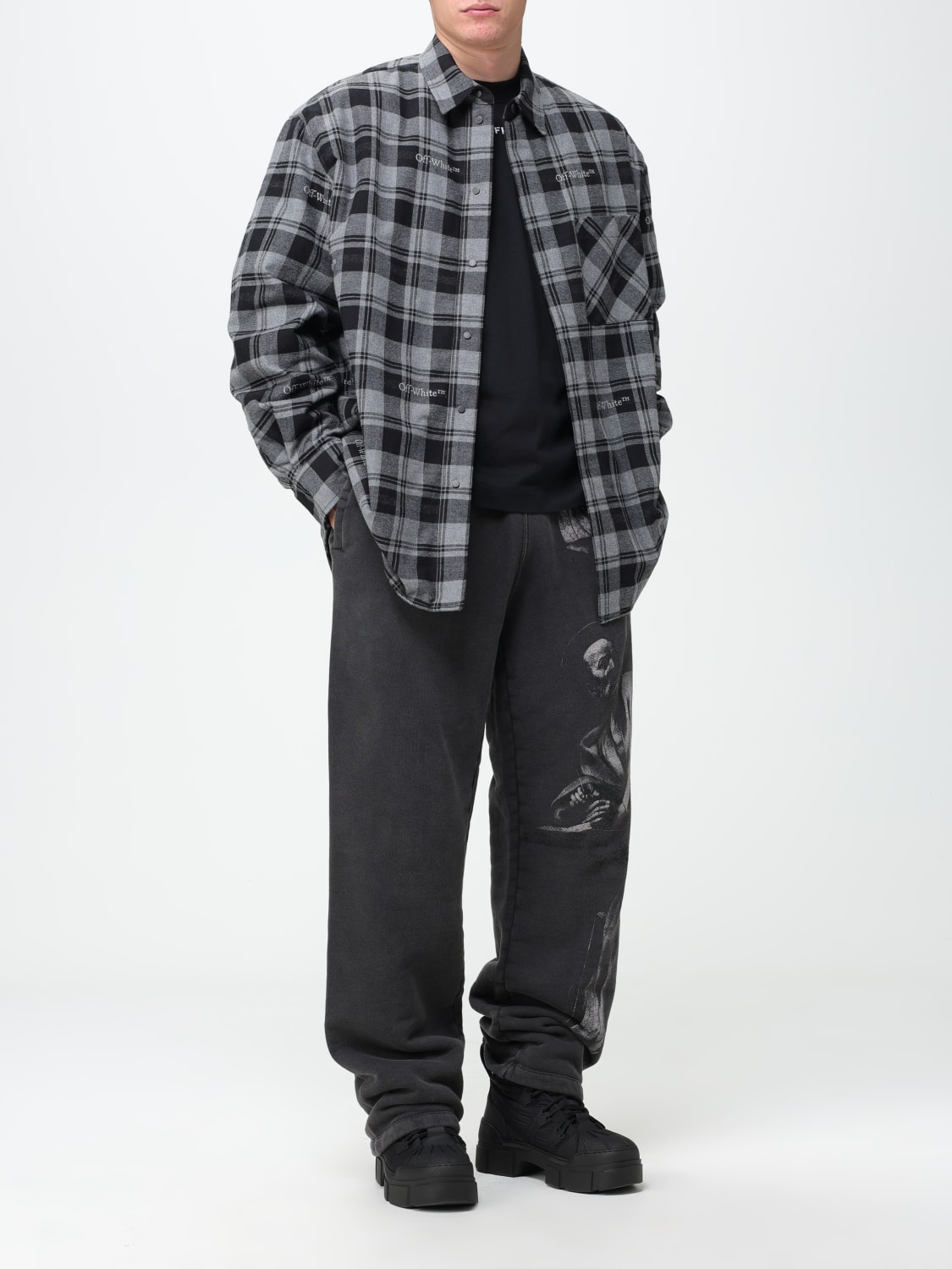 OFF-WHITE JACKET: Off-White overshirt in checkered cotton, Black - Img 2