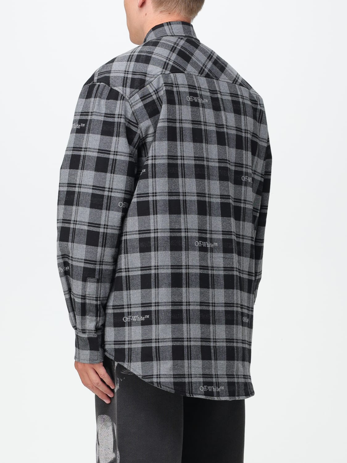 OFF-WHITE JACKET: Off-White overshirt in checkered cotton, Black - Img 3