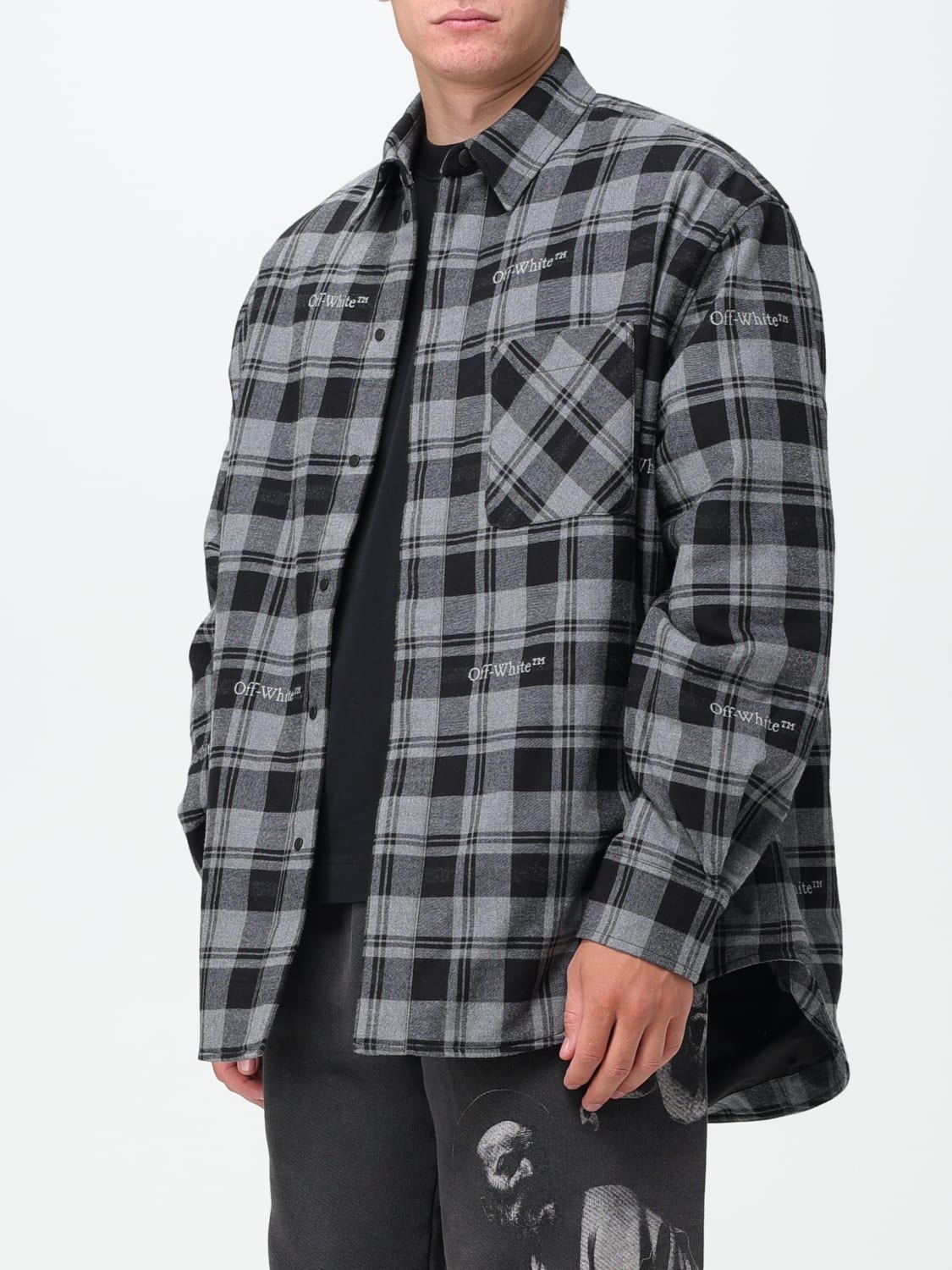 OFF-WHITE JACKET: Off-White overshirt in checkered cotton, Black - Img 4