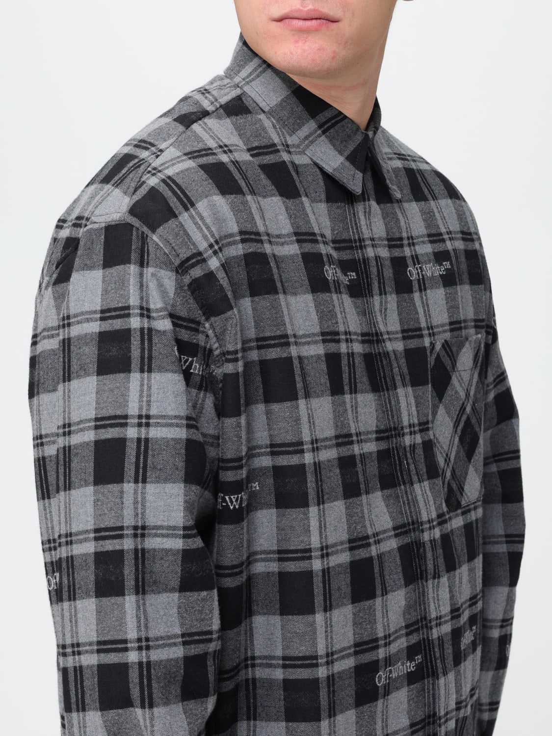 OFF-WHITE JACKET: Off-White overshirt in checkered cotton, Black - Img 5