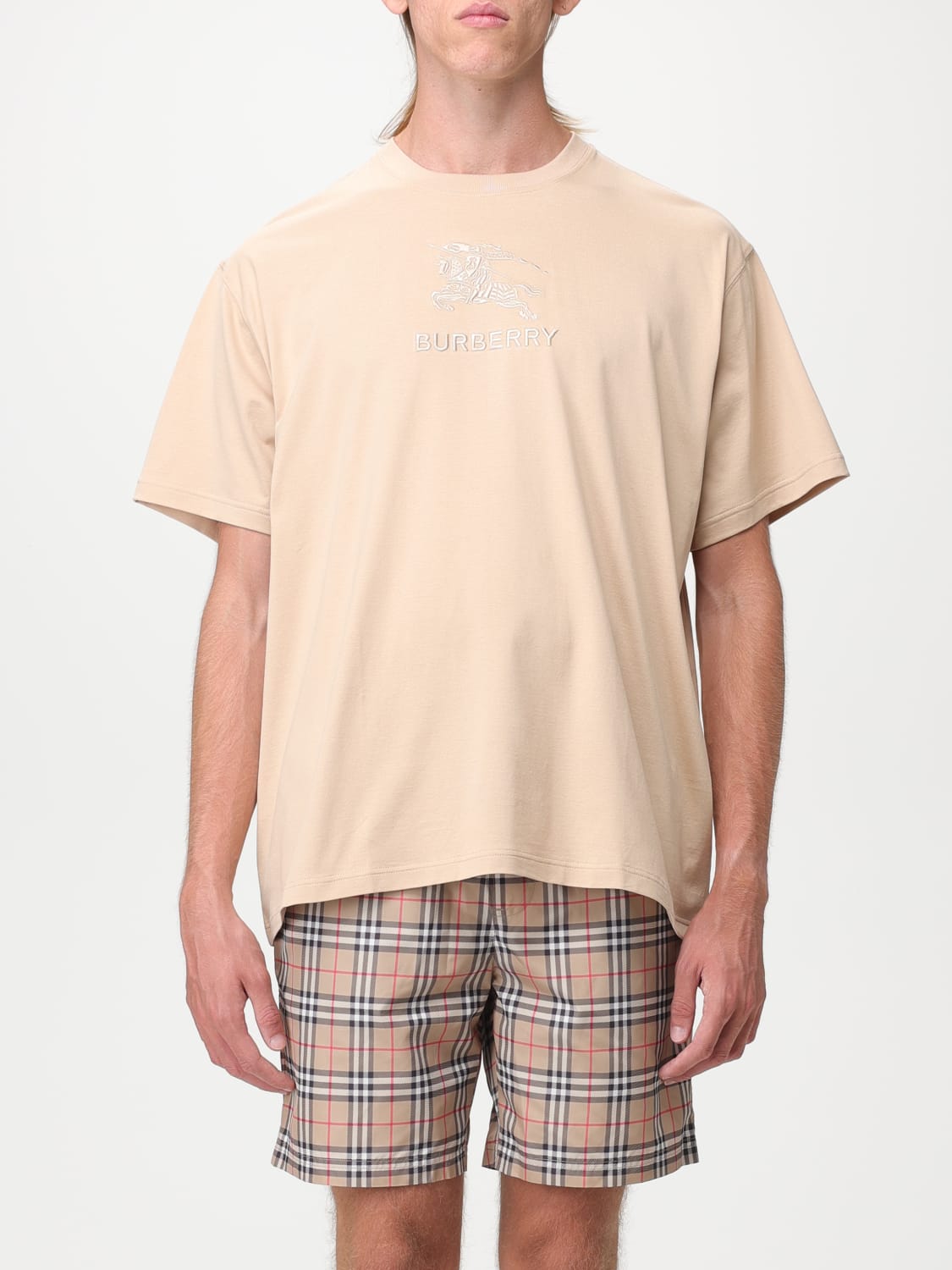 BURBERRY T-SHIRT: Burberry cotton t-shirt with embroidery, Brown - Img 1