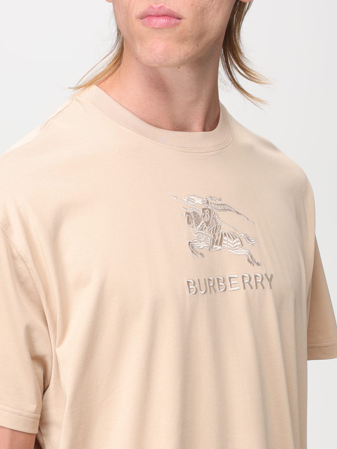 BURBERRY T-SHIRT: Burberry cotton t-shirt with embroidery, Brown - Img 5