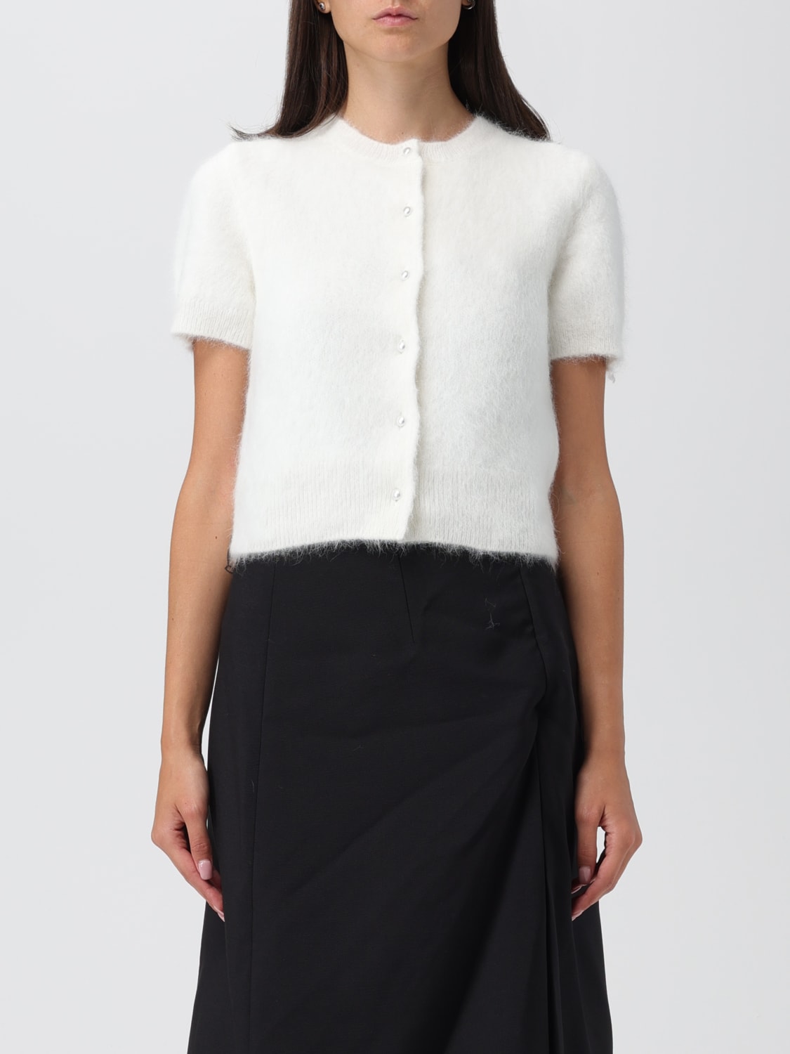 MAISON MARGIELA SWEATER: Maison Margiela cropped cardigan in Angora blend, White - Img 1