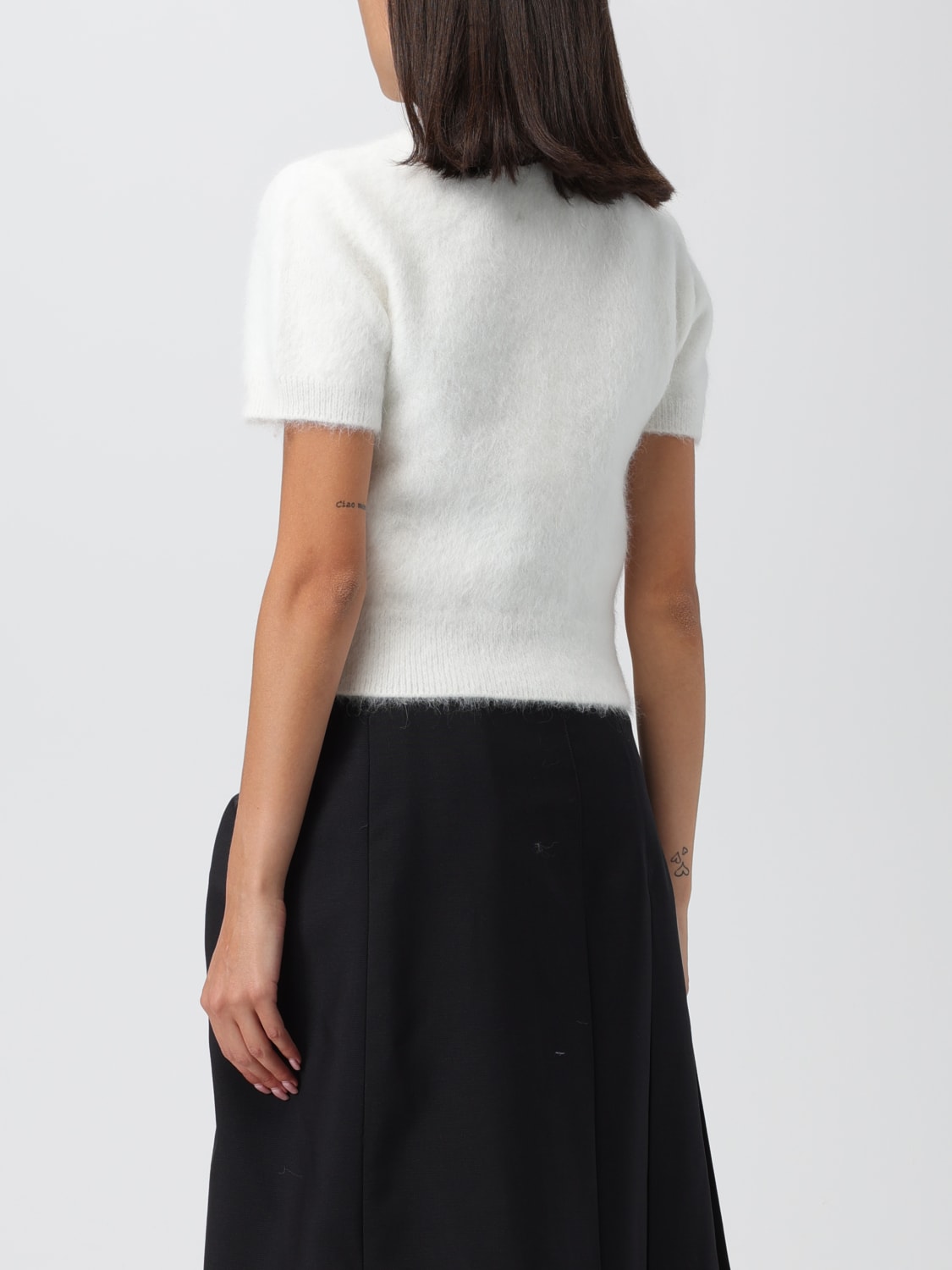 MAISON MARGIELA SWEATER: Maison Margiela cropped cardigan in Angora blend, White - Img 3