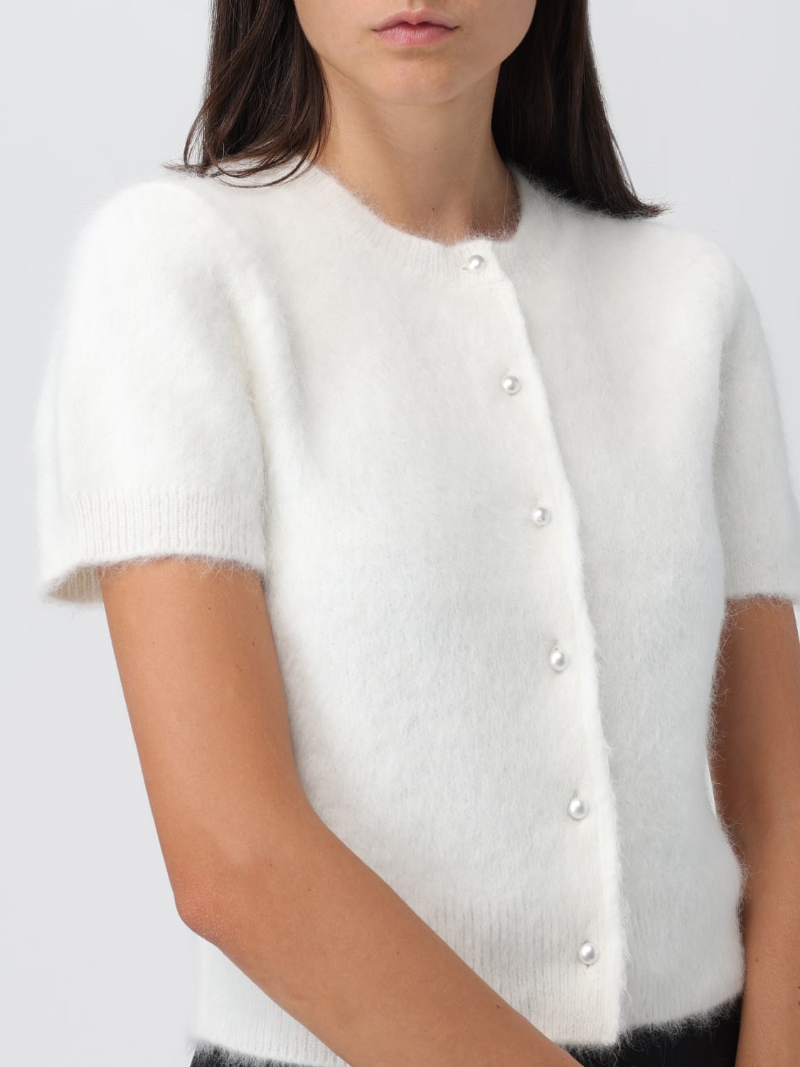 MAISON MARGIELA SWEATER: Maison Margiela cropped cardigan in Angora blend, White - Img 5