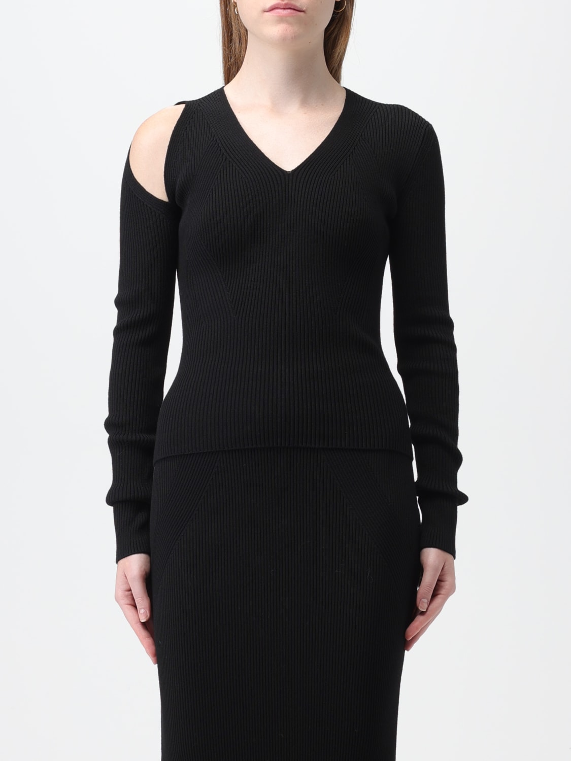 Tシャツ・カットソー alexander mcqueen FW23 Cut-out sweater (768602Q1A65 1000) McQueen Outlet: sweater with cut-out detail - Black