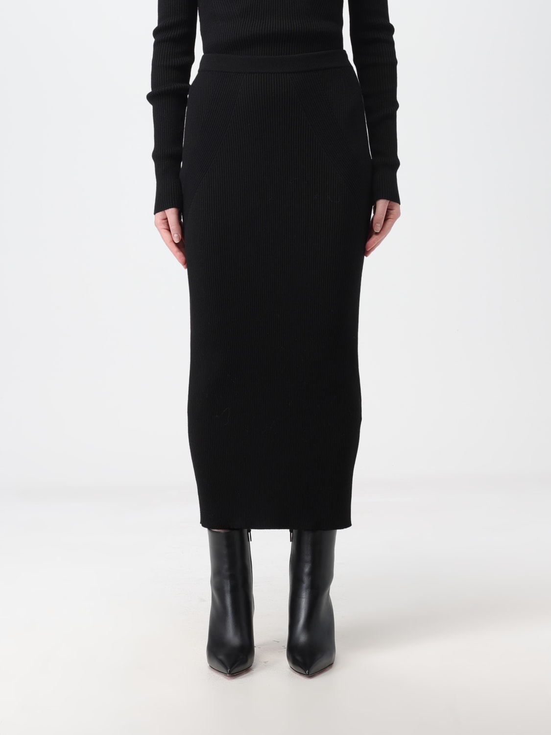 ALEXANDER MCQUEEN SKIRT: Ribbed wool blend pencil skirt, Black - Img 1