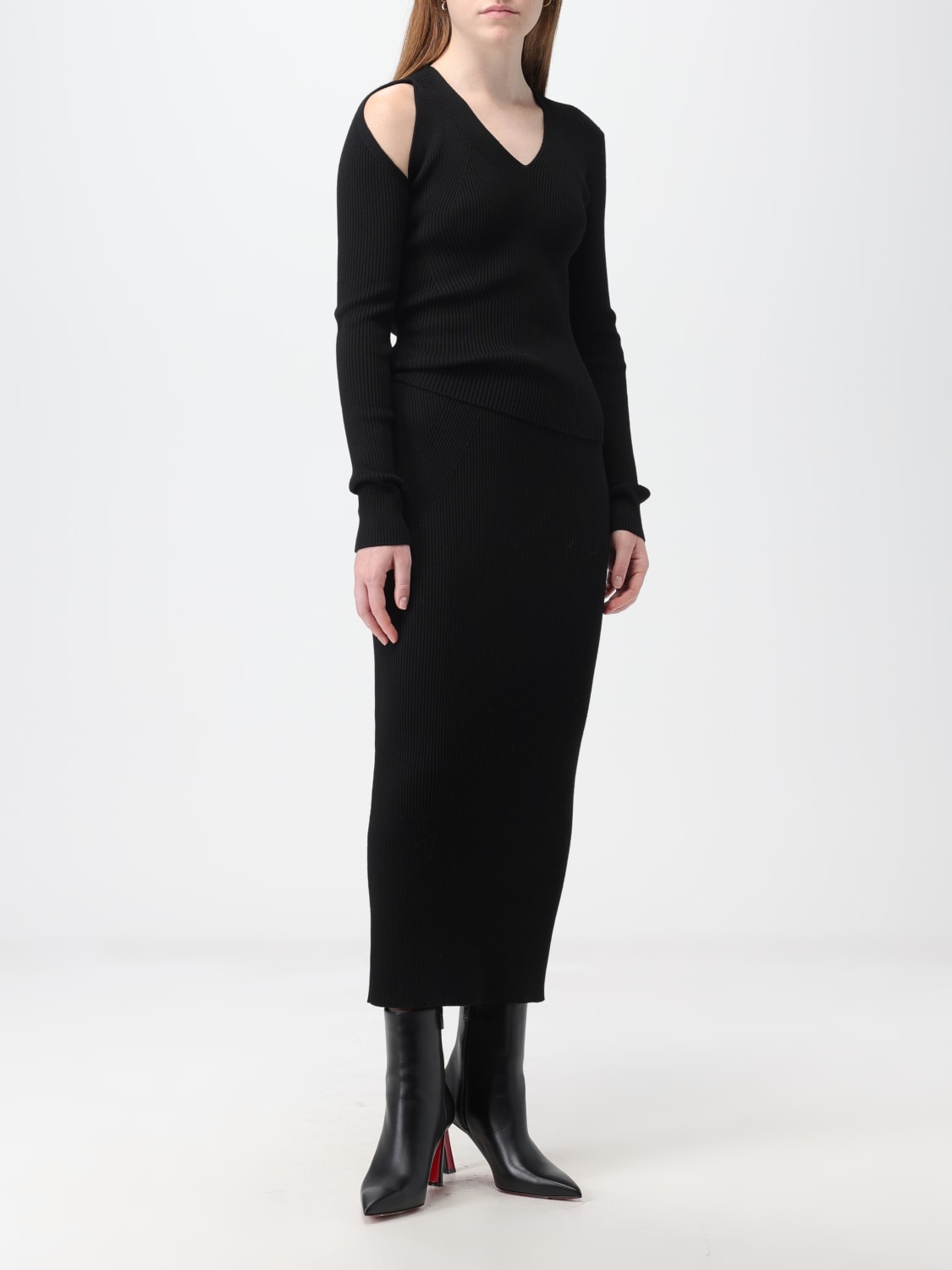 MCQUEEN SKIRT: Ribbed wool blend pencil skirt, Black - Img 2