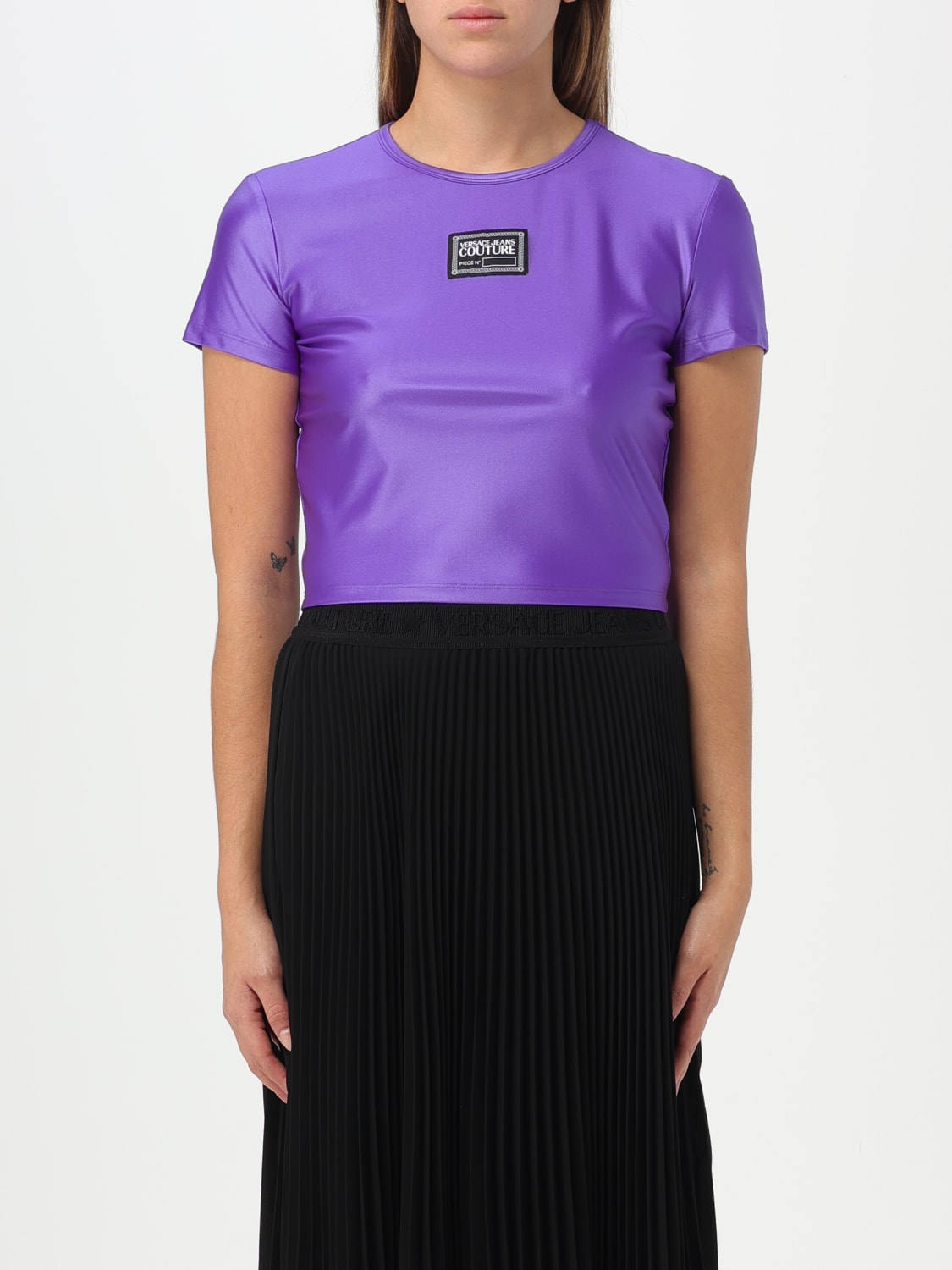 VERSACE JEANS COUTURE T-SHIRT: Versace Jeans Couture T-shirt in stretch fabric, Violet - Img 1