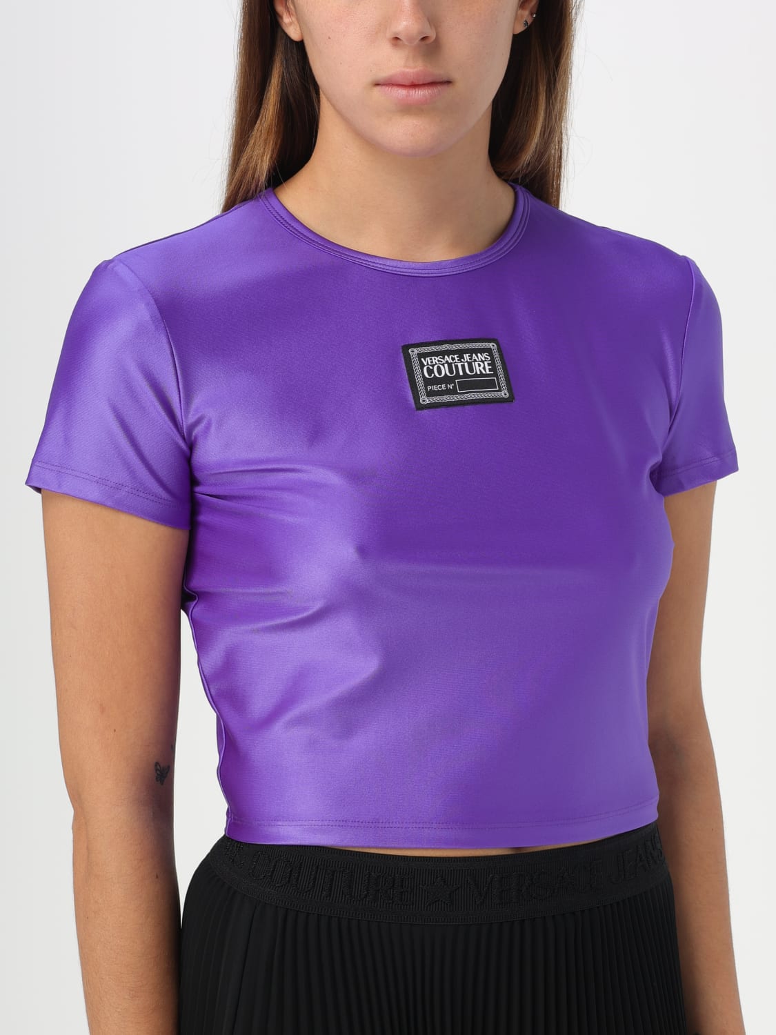 VERSACE JEANS COUTURE T-SHIRT: Versace Jeans Couture T-shirt in stretch fabric, Violet - Img 3