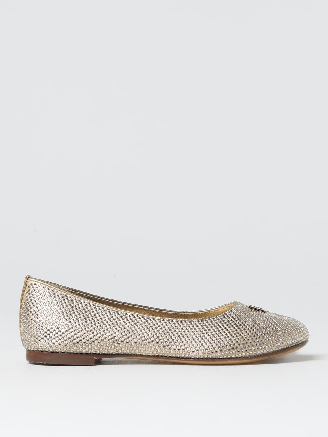 DOLCE & GABBANA SHOES: Dolce & Gabbana ballerinas in leather and rhinestones, Gold - Img 1