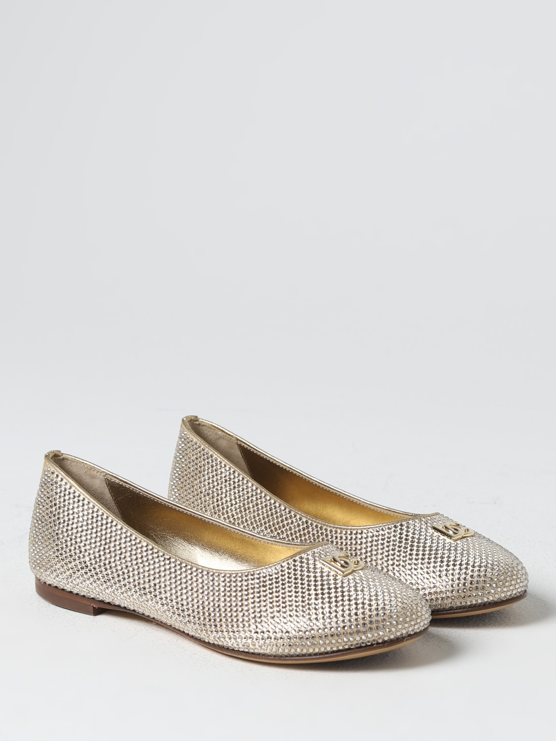 DOLCE & GABBANA SHOES: Dolce & Gabbana ballerinas in leather and rhinestones, Gold - Img 2