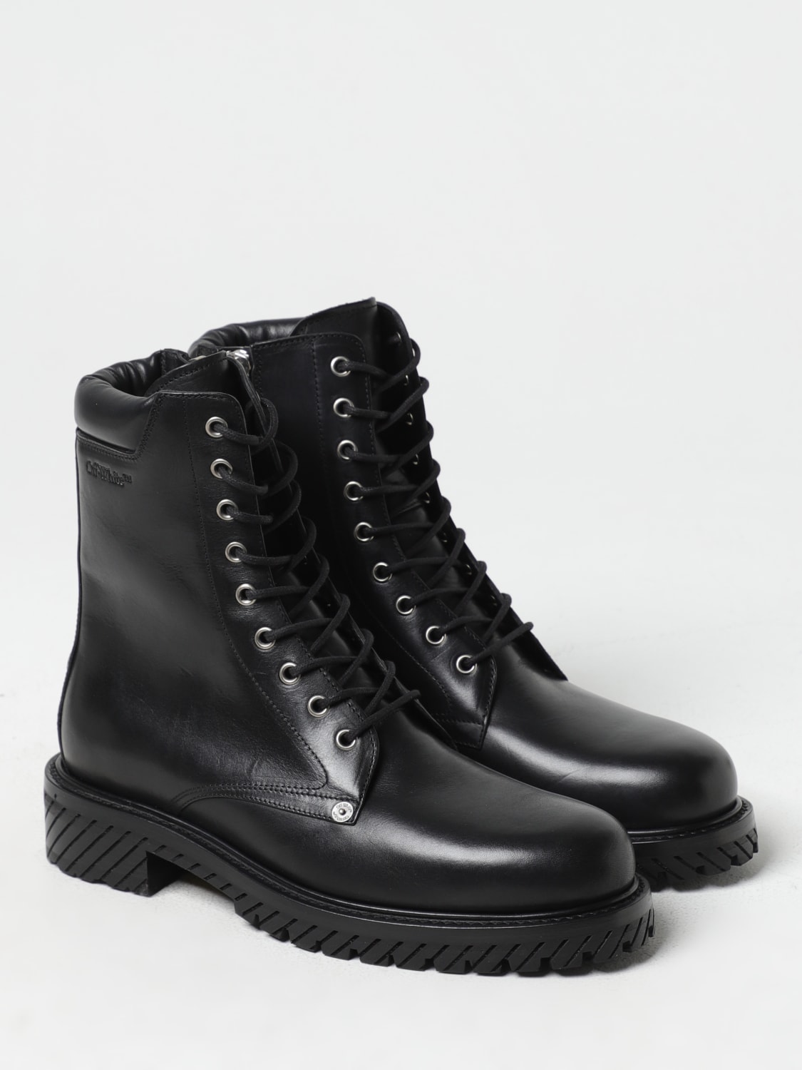 OFF-WHITE BOOTS: Off-White leather ankle boots with laces, Black - Img 2