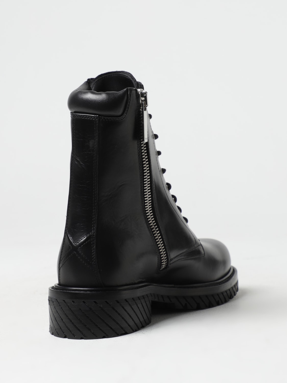 OFF-WHITE BOOTS: Off-White leather ankle boots with laces, Black - Img 3