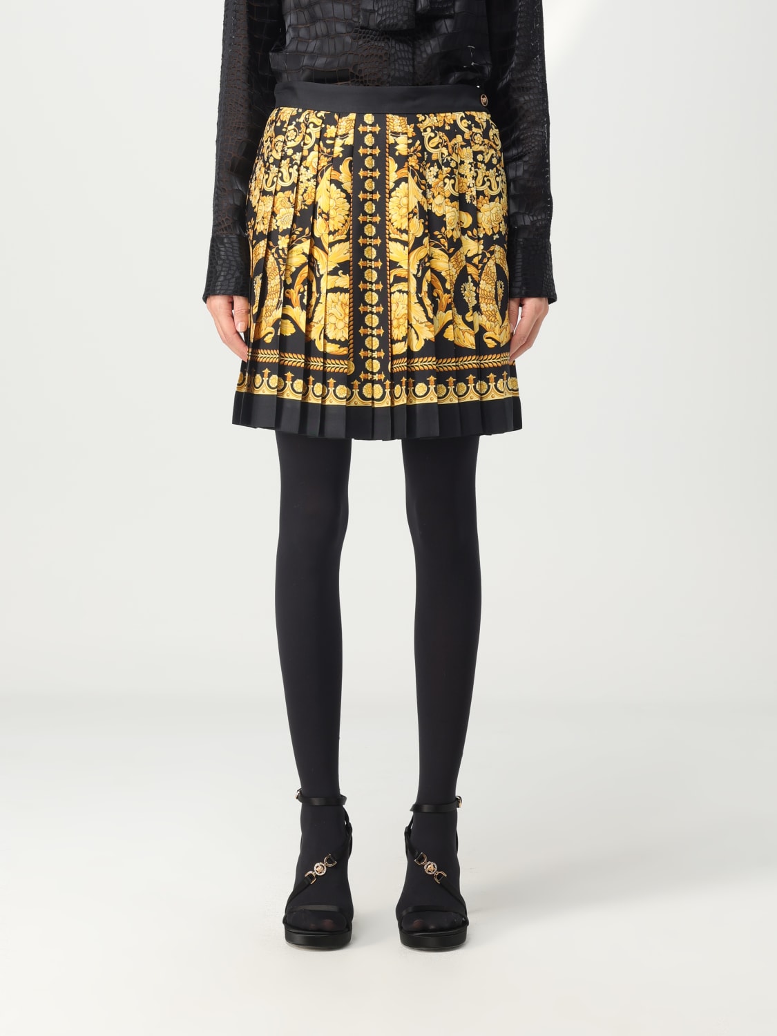 VERSACE SKIRT: Versace skirt in silk with baroque print, Black - Img 1