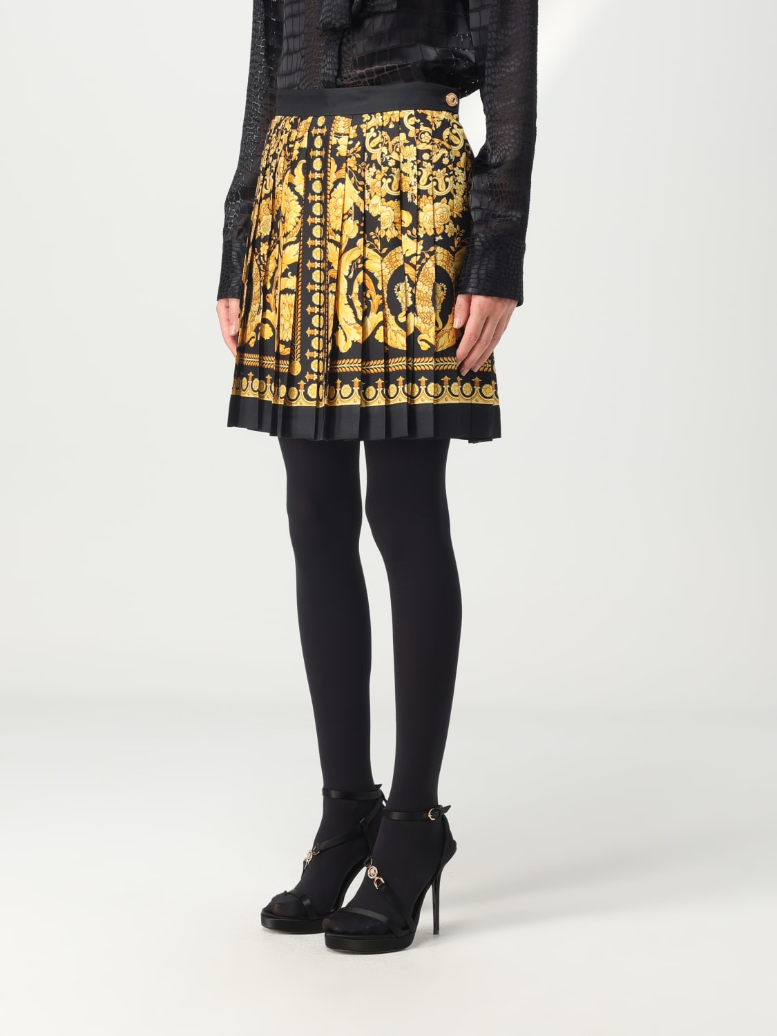 VERSACE SKIRT: Versace skirt in silk with baroque print, Black - Img 4