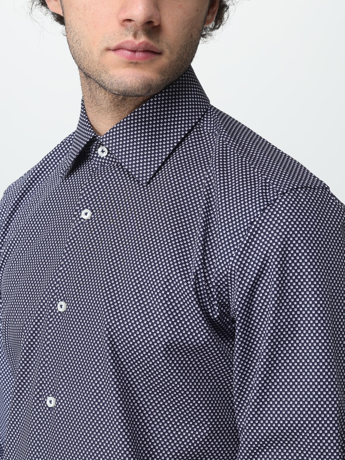 BOSS CAMICIA: Camicia Zegna in cotone con stampa a pois, Blue - Img 4