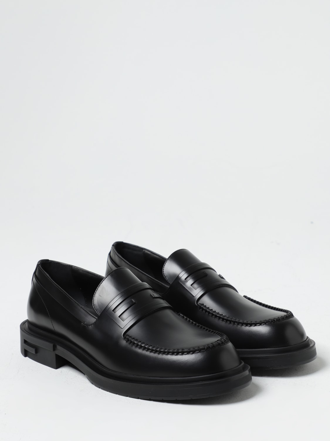 FENDI: Frame leather loafers with logo - Black | Fendi loafers 7D161669F  online at GIGLIO.COM