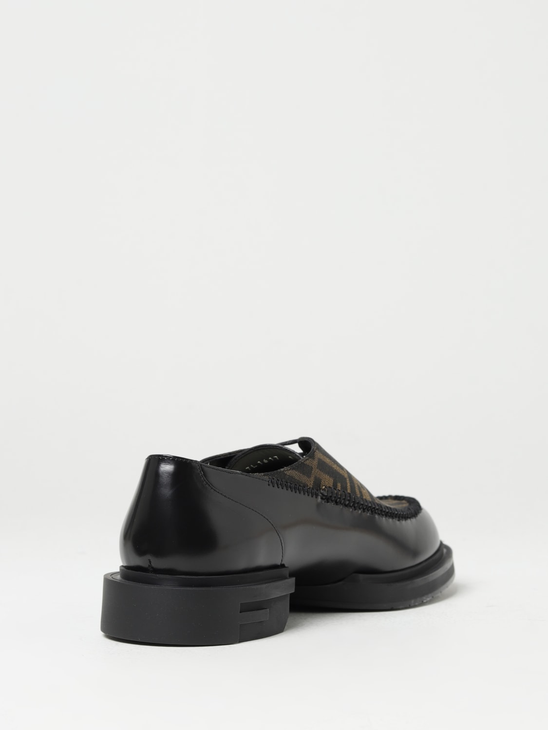 FENDI BROGUE SHOES: Fendi jacquard fabric and leather derby shoes, Black - Img 3