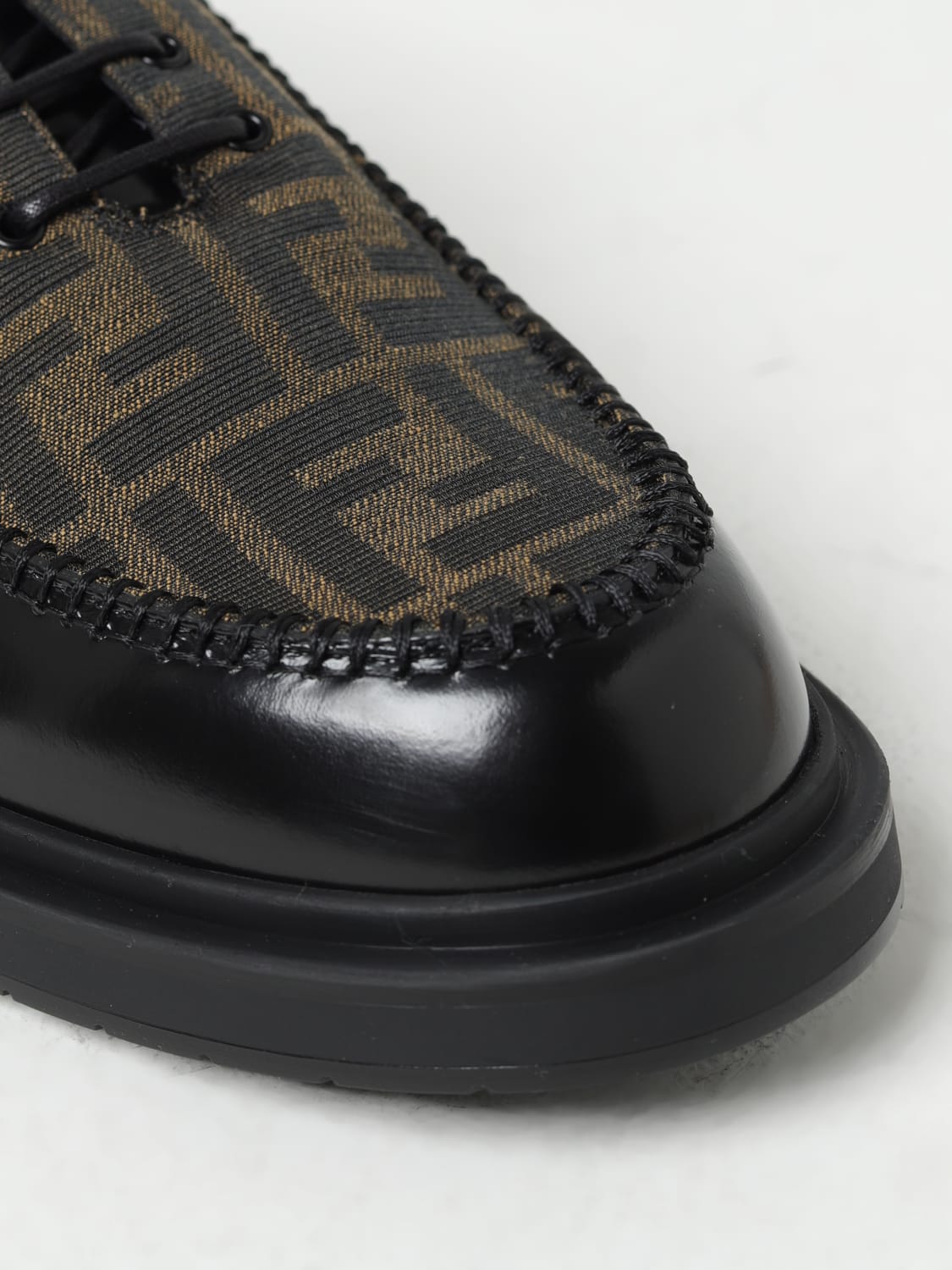 FENDI jacquard fabric and leather derby shoes Black Fendi brogue shoes 7L1617AKYA online at GIGLIO.COM