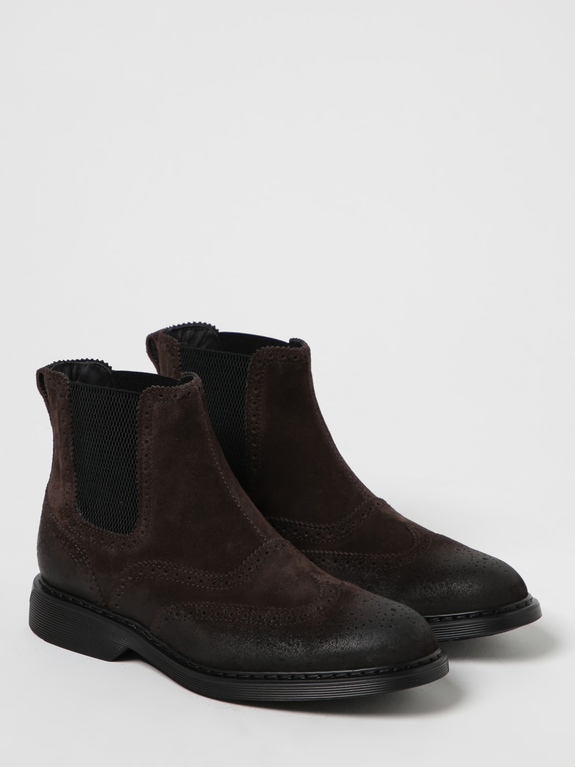 Hogan Outlet H576 ankle boots in suede with swallowtail brogue pattern Brown Hogan boots HXM5760DT40HG0 online at GIGLIO.COM