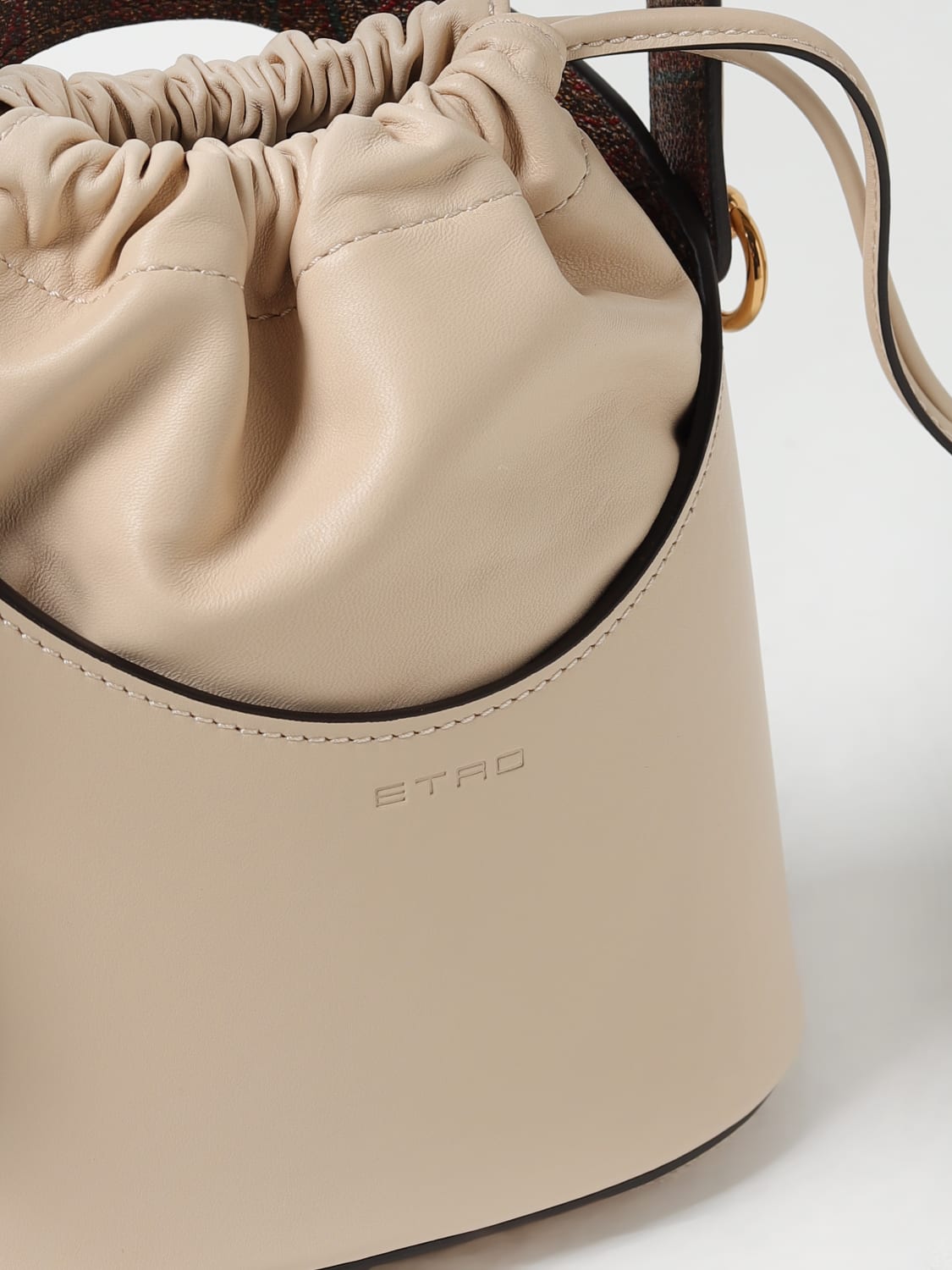 ETRO BORSA MINI: Borsa Saturno Etro in pelle con tracolla, Beige - Img 3