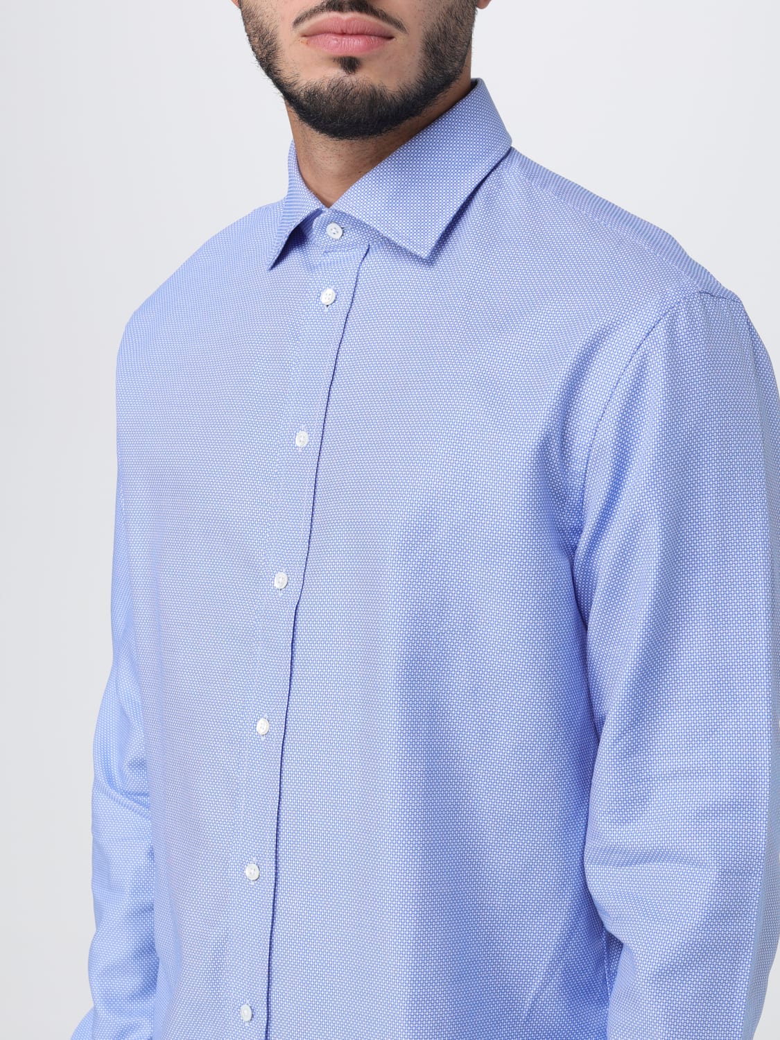 EMPORIO ARMANI CAMICIA: Camicia Emporio Armani in cotone jacquard, Azzurro - Img 3