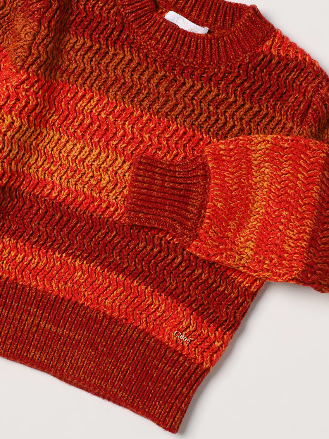 CHLOÉ SWEATER: Chloé sweater in cotton and tricot wool, Orange - Img 3