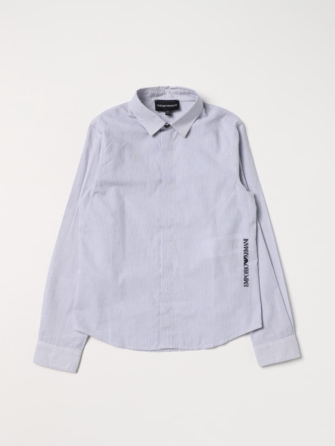 EMPORIO ARMANI CAMICIA: Camicia Emporio Armani Kids in cotone a righe , Blue - Img 1