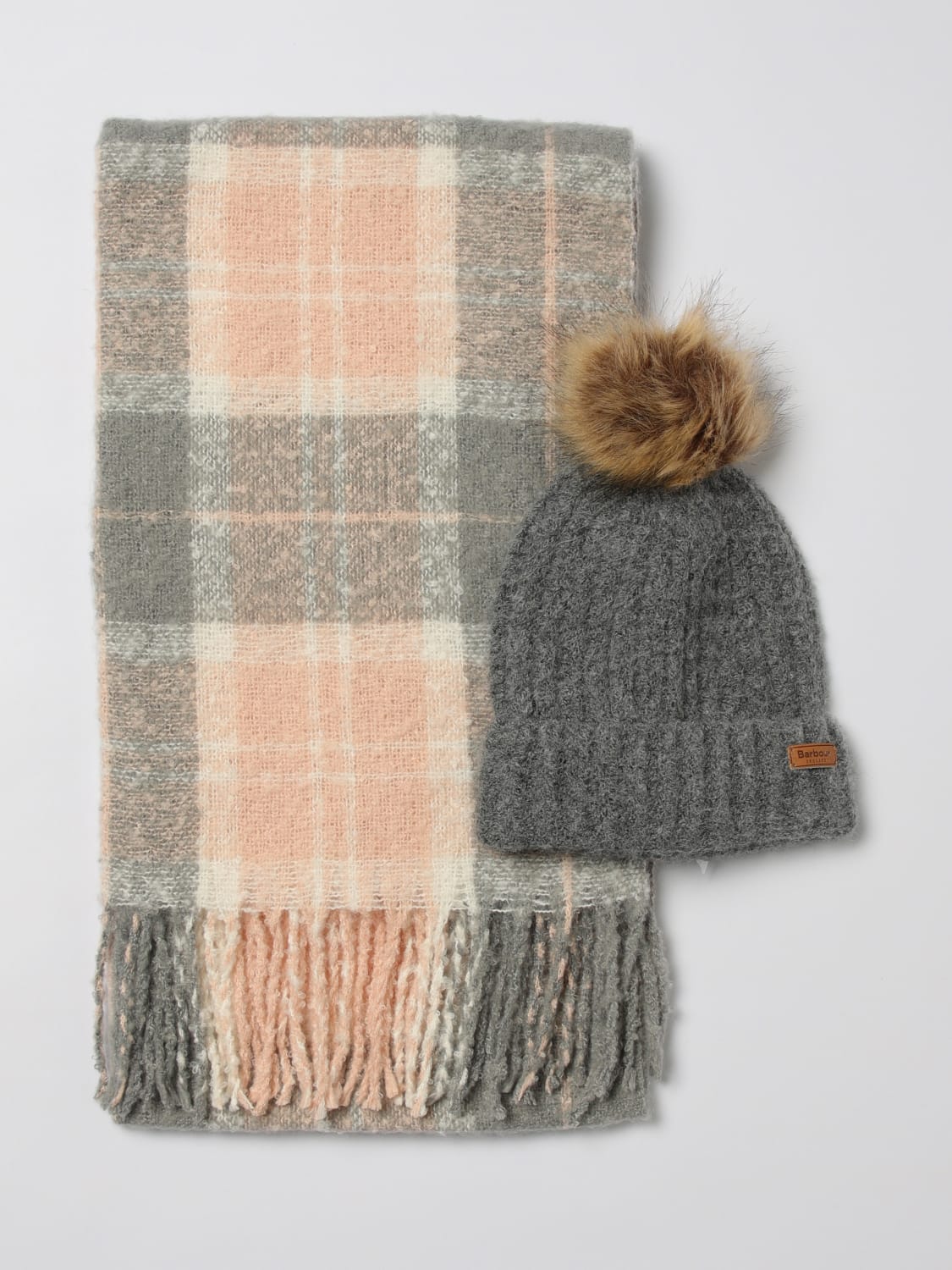 BARBOUR SET ACCESSORI: Set cappello + sciarpa Barbour in tessuto riciclato, Grigio - Img 1