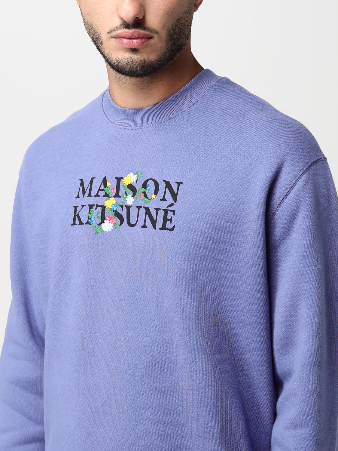 MAISON KITSUNÉ SWEATSHIRT: Maison Kitsuné cotton sweatshirt with logo and embroidery, Violet - Img 3