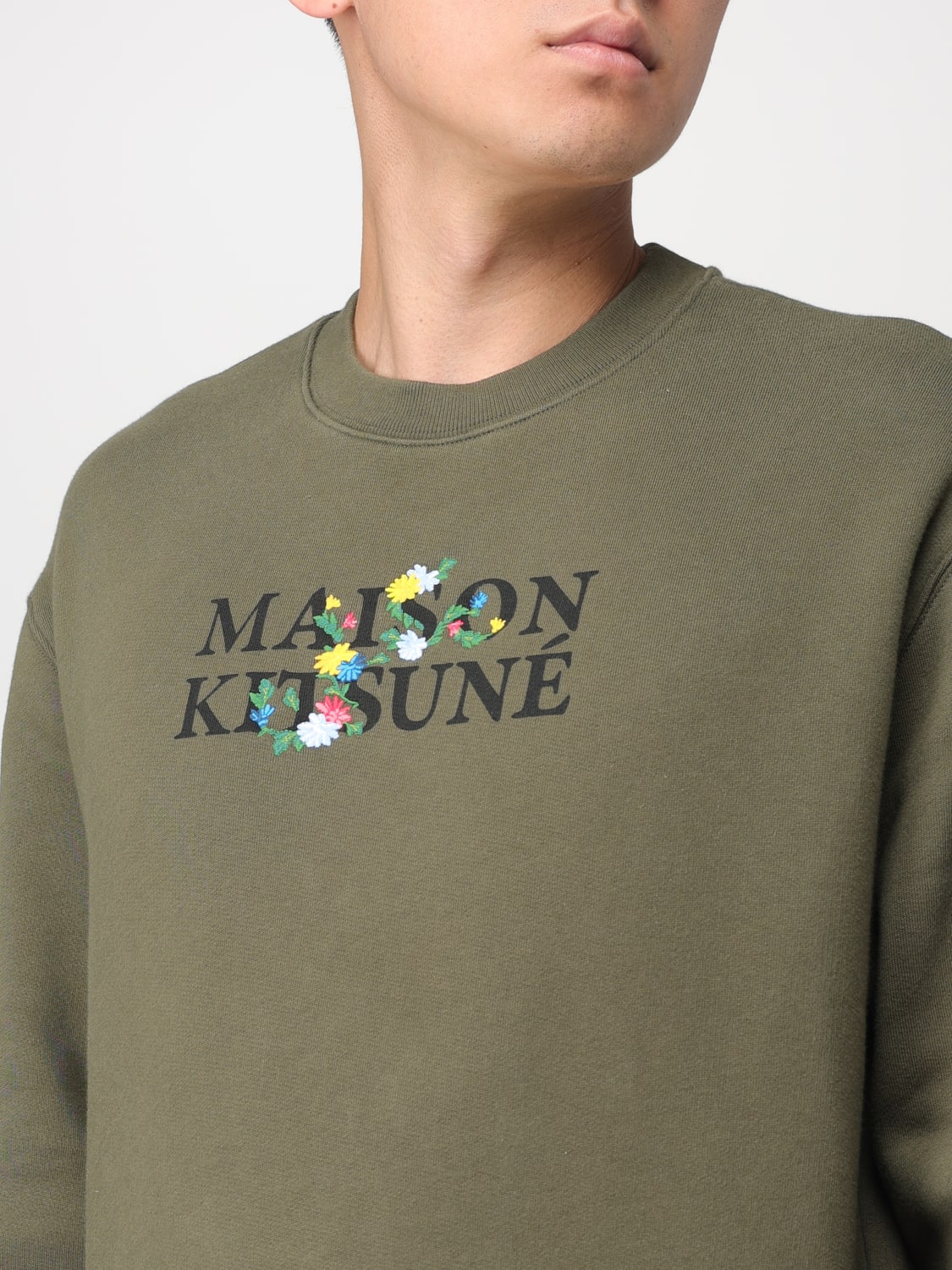 MAISON KITSUNÉ SWEATSHIRT: Maison Kitsuné cotton sweatshirt with logo and embroidery, Military - Img 3