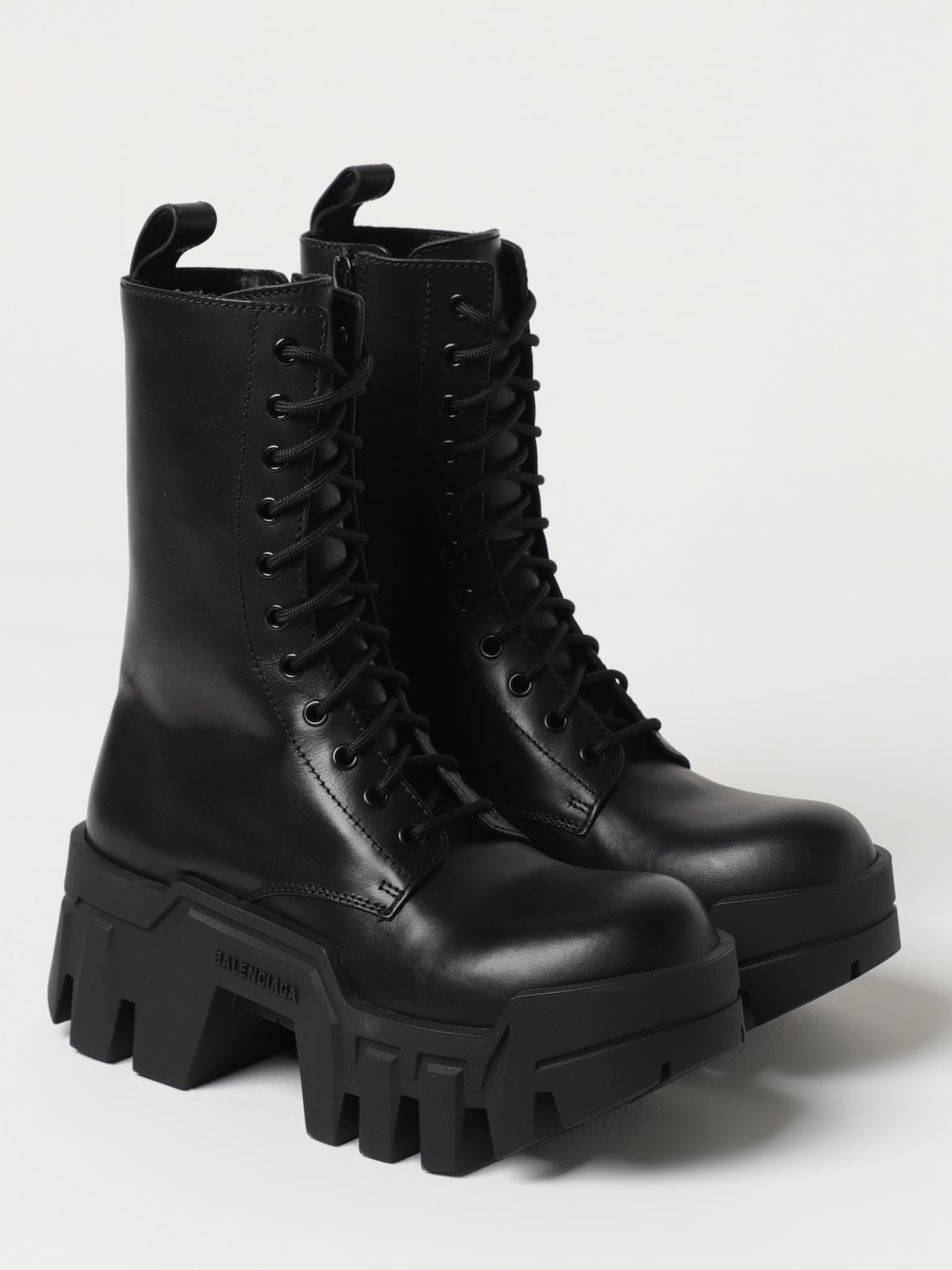 BALENCIAGA: Bulldozer ankle boots in leather with laces and zip 