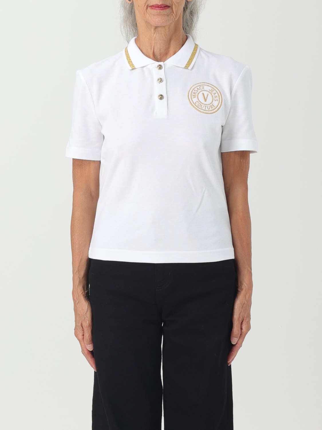 VERSACE JEANS COUTURE POLO SHIRT: T-shirt woman Versace Jeans Couture, White - Img 1