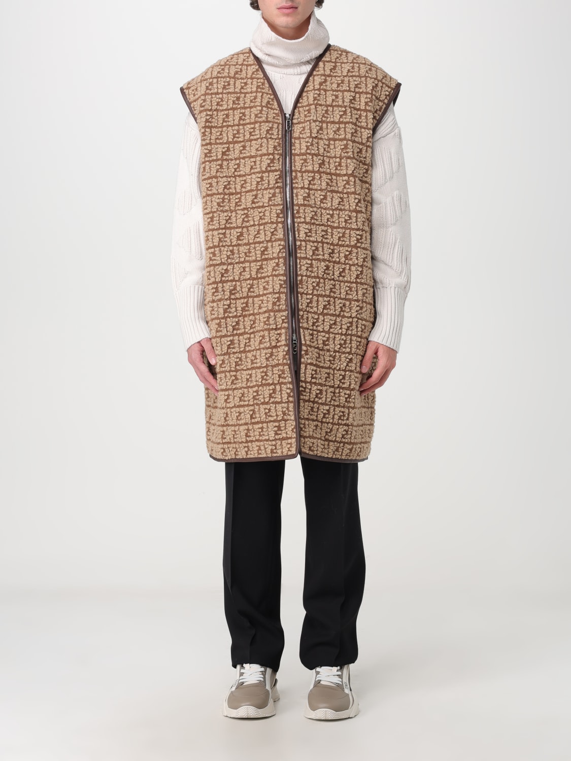 FENDI SUIT VEST: Fendi brown teddy waistcoat, Beige - Img 1