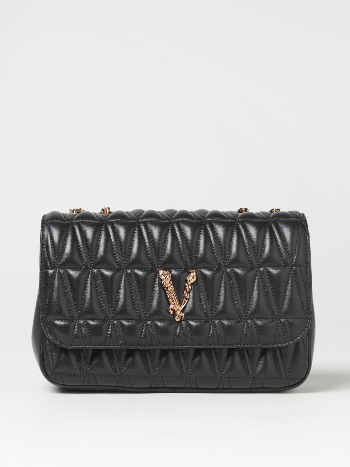 VERSACE BORSA A SPALLA: Borsa Virtus Versace in pelle trapuntata, Nero - Img 1