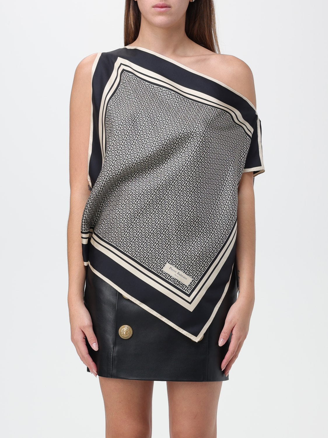 BALMAIN TOP E BLUSE: Top Balmain in seta con stampa monogram, Avorio - Img 1